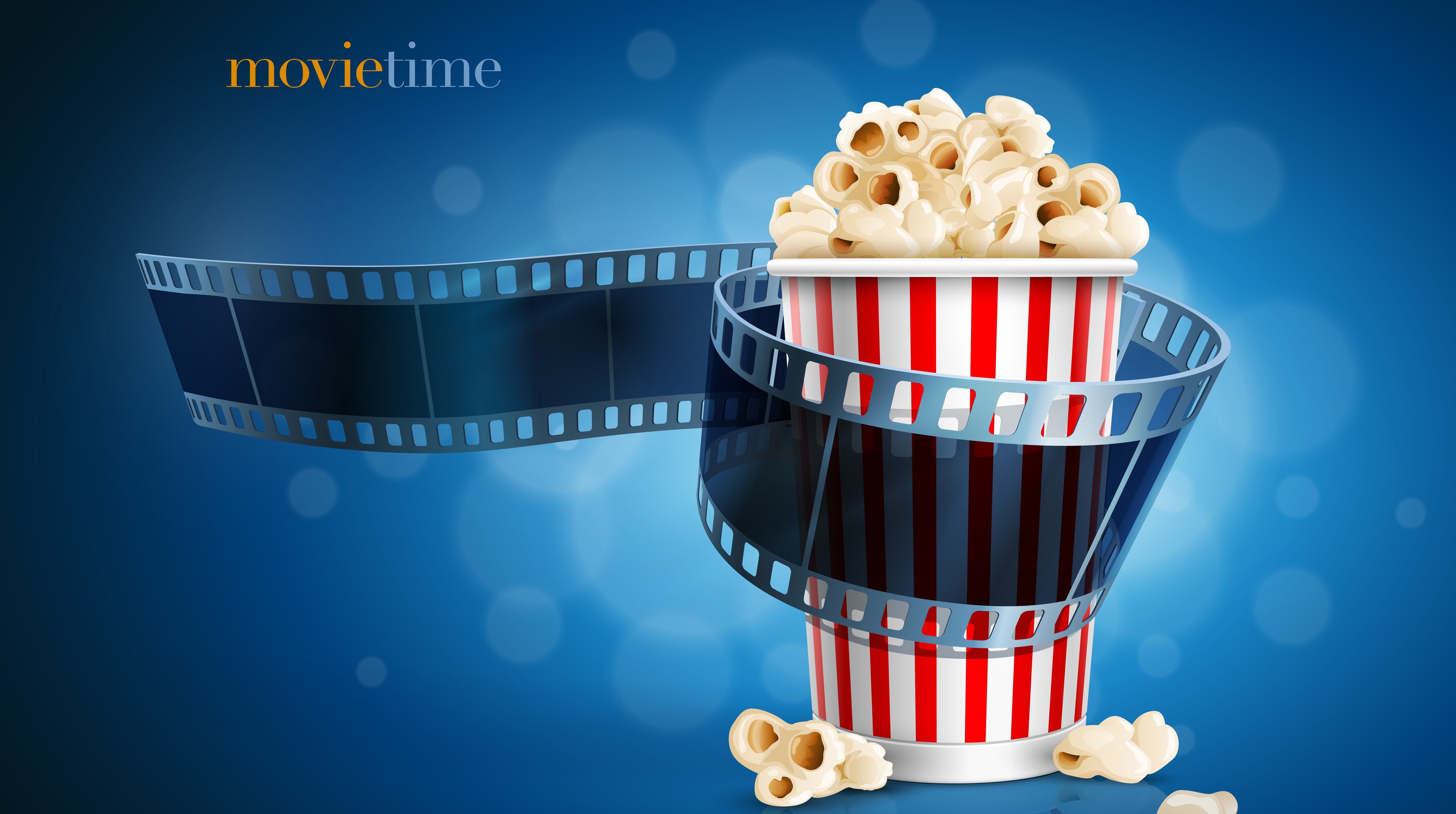 crockery, popcorn, container, time, blue background, unhealthy eating, movie, indoors, 8K, food, snack, no people, fast food, sweet food, striped, sweet, HD Wallpaper