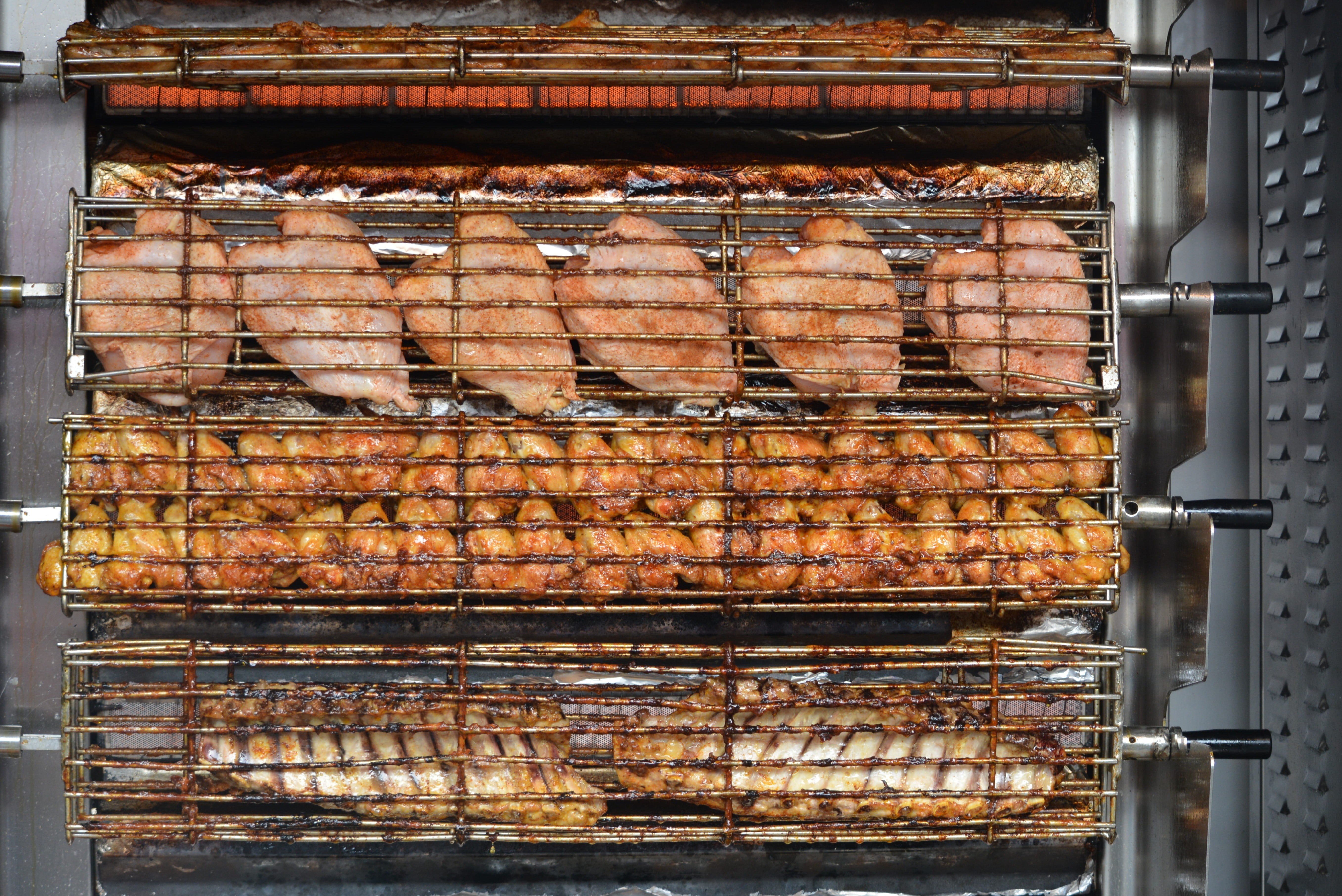 food processing plant, Chicken, metal, food and drink, Food, side by side, business, abundance, wellbeing, meat, oven, Grilling, 5K, freshness, large group of objects, HD Wallpaper