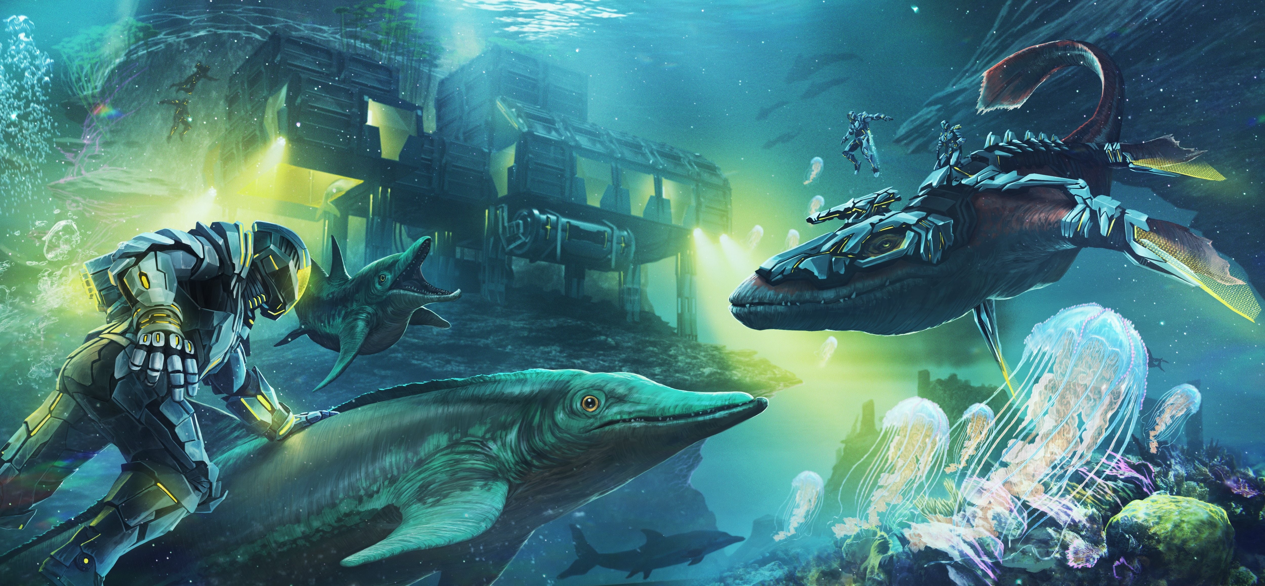 aquarium, sea, 2017 games, ark survival evolved, marine, animal, water, underwater, reptile, turquoise colored, sea life, animals in the wild, nature, games, HD Wallpaper