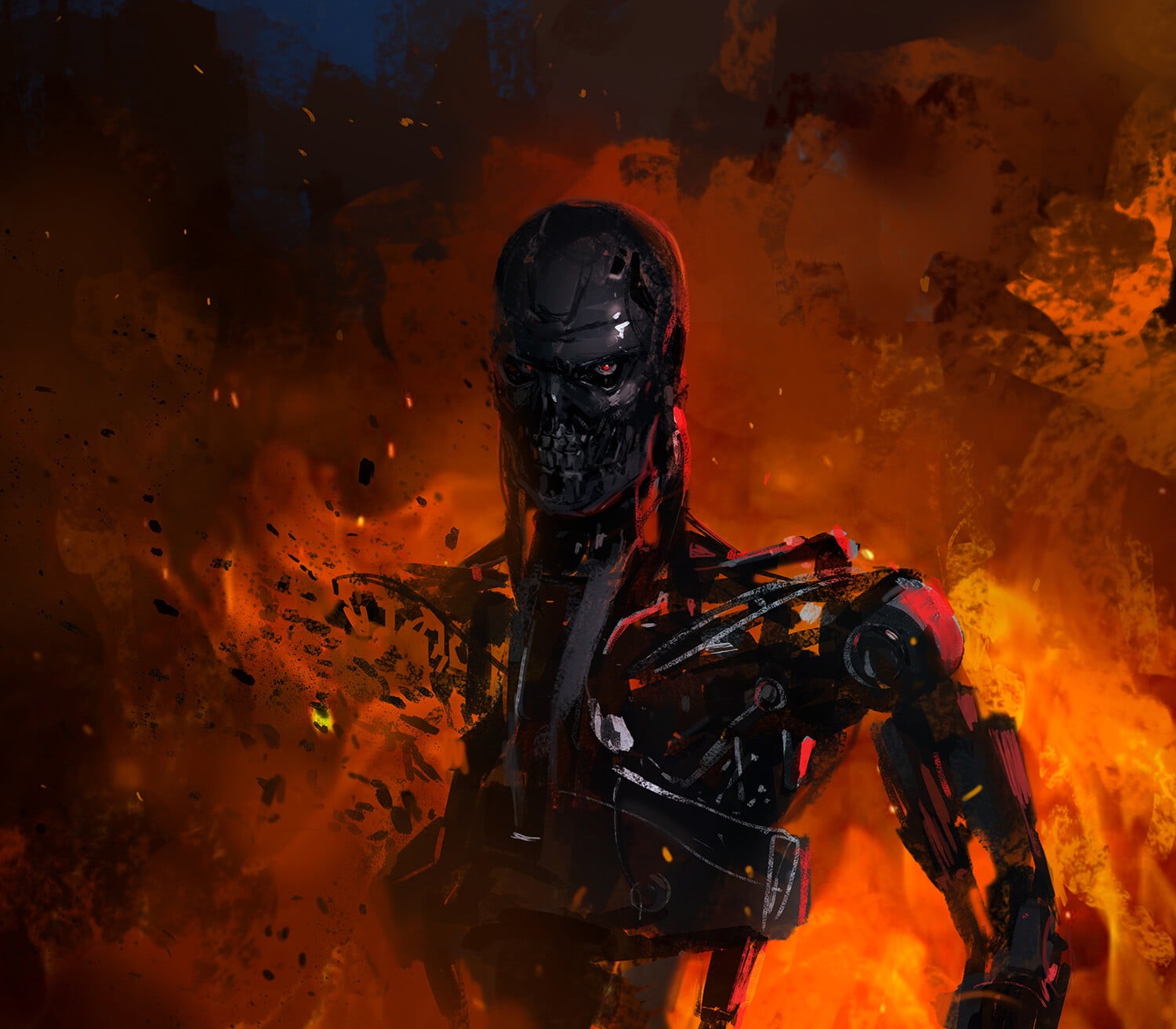 science fiction, fire, T-800, robot, artwork, Terminator, 720P, J.C Park, HD Wallpaper