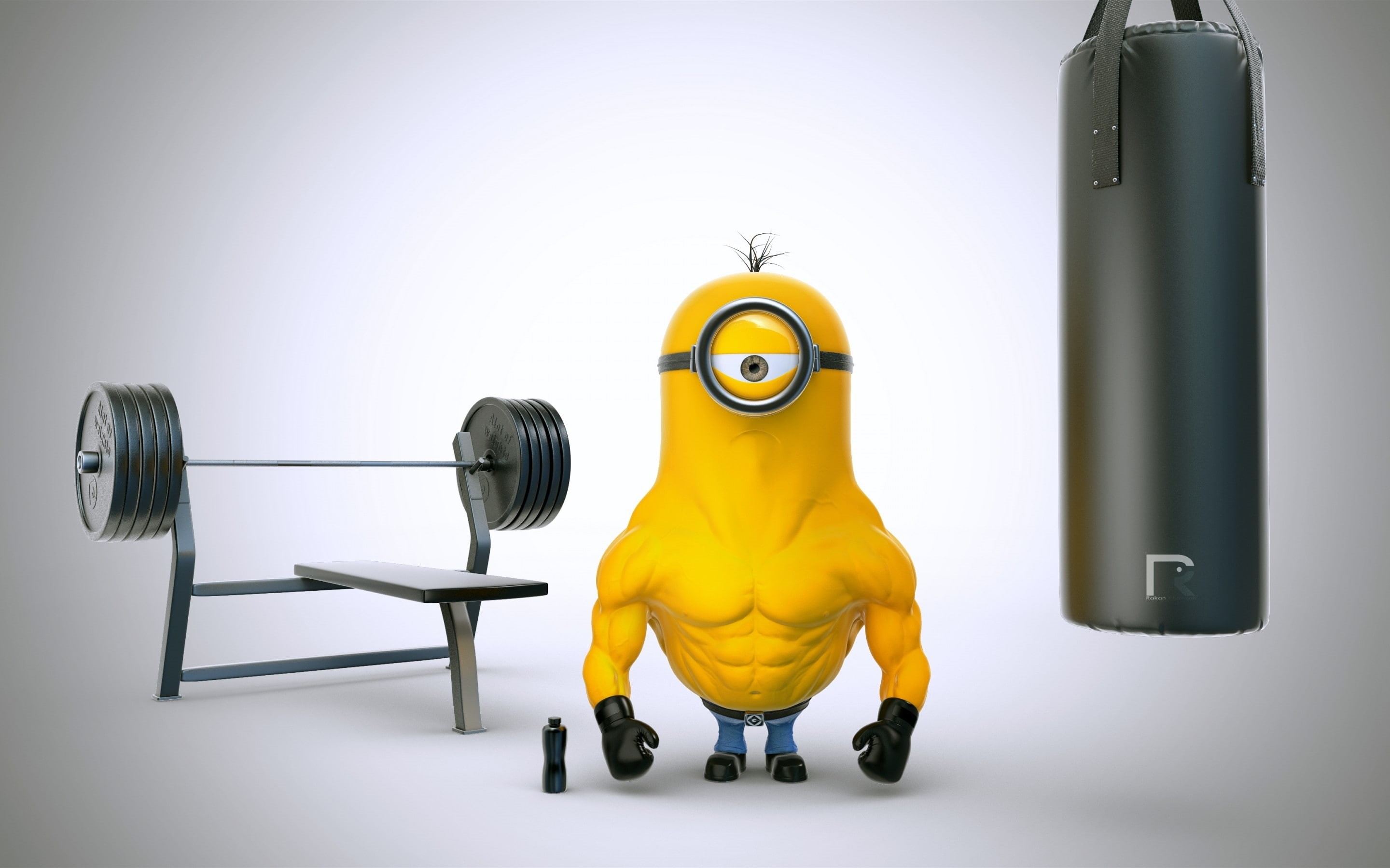 young, equipments, bodybuilder, funny, 2K, gym, minions, HD Wallpaper