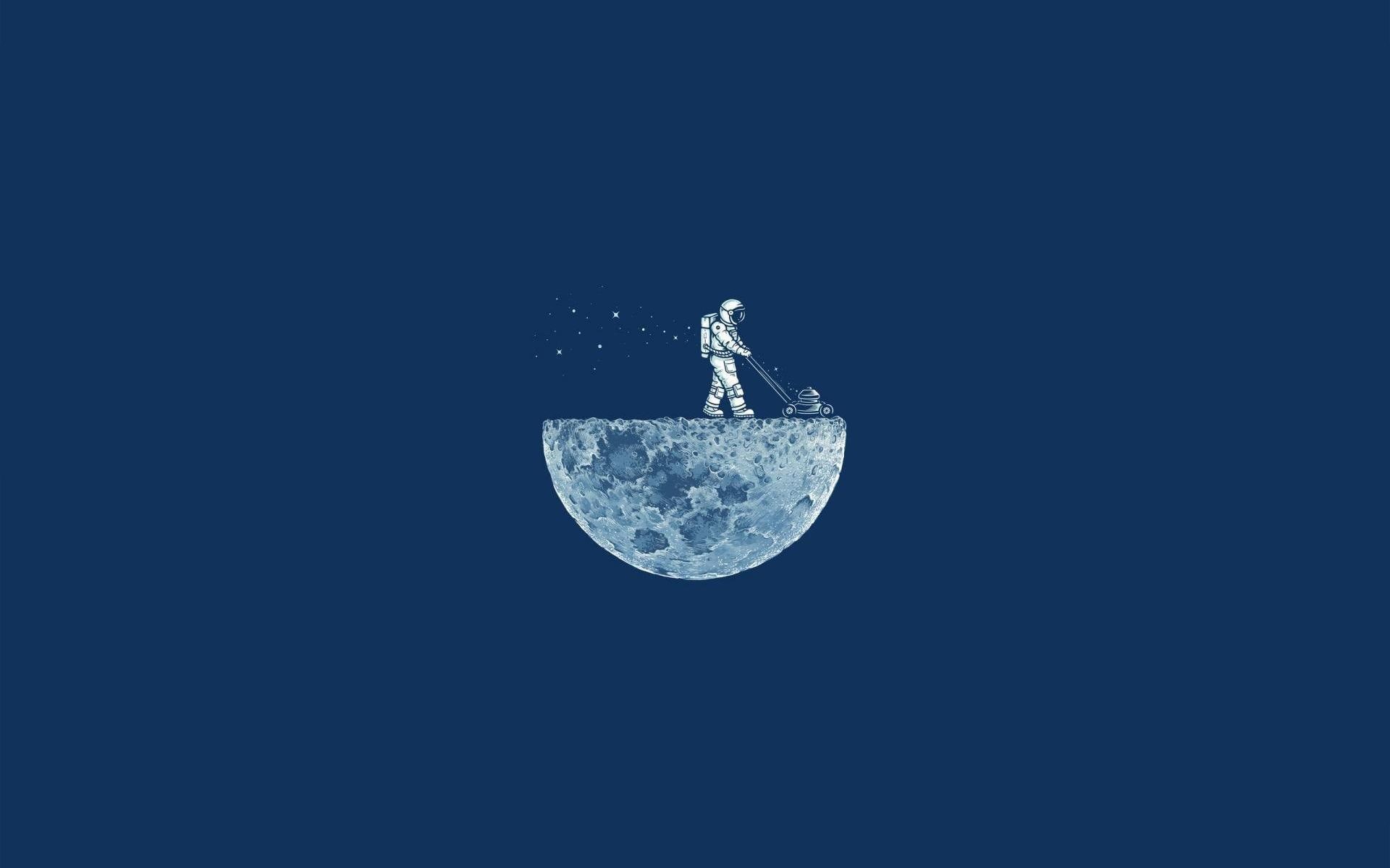 lawnmowing, astronaut, 1080P, mowing, moon, funny, austronaut, artwork, illustration, half, HD Wallpaper