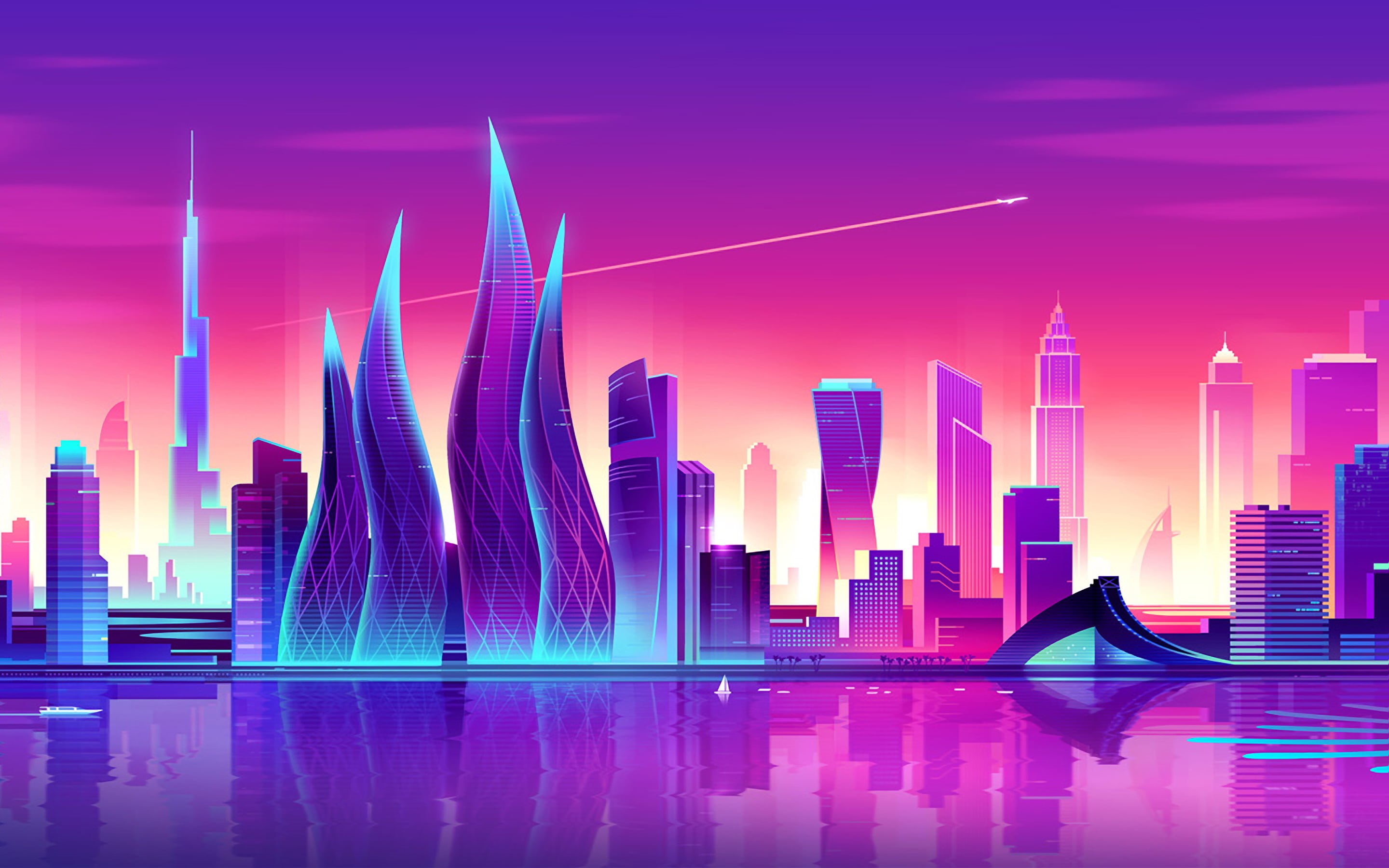 city, illustration, financial district, famous Place, abstract, landscape, street, building Exterior, construction Industry, photo, light - Natural Phenomenon, HD Wallpaper