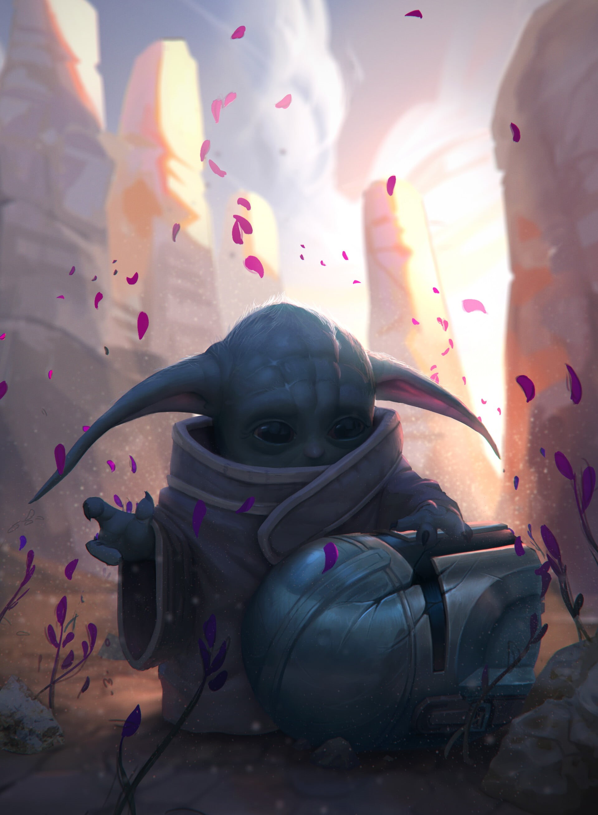 2K, helmet, The Mandalorian, science fiction, Baby Yoda, Star Wars, Phone HD Wallpaper
