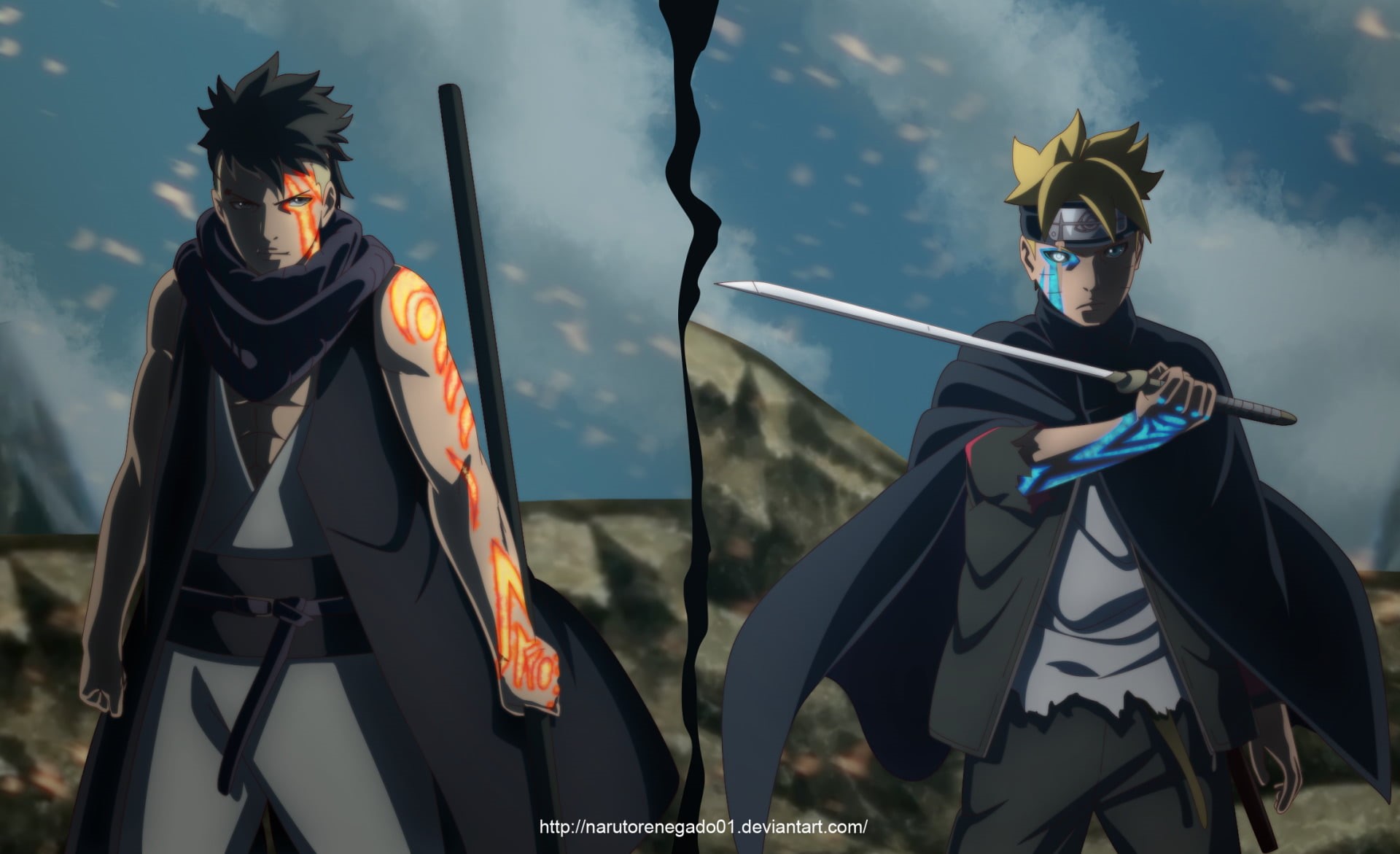 digital, costume, Kawaki (Boruto), three quarter length, holding, focus on foreground, men, day, Anime, people, nature, leisure activity, Boruto Uzumaki, HD Wallpaper