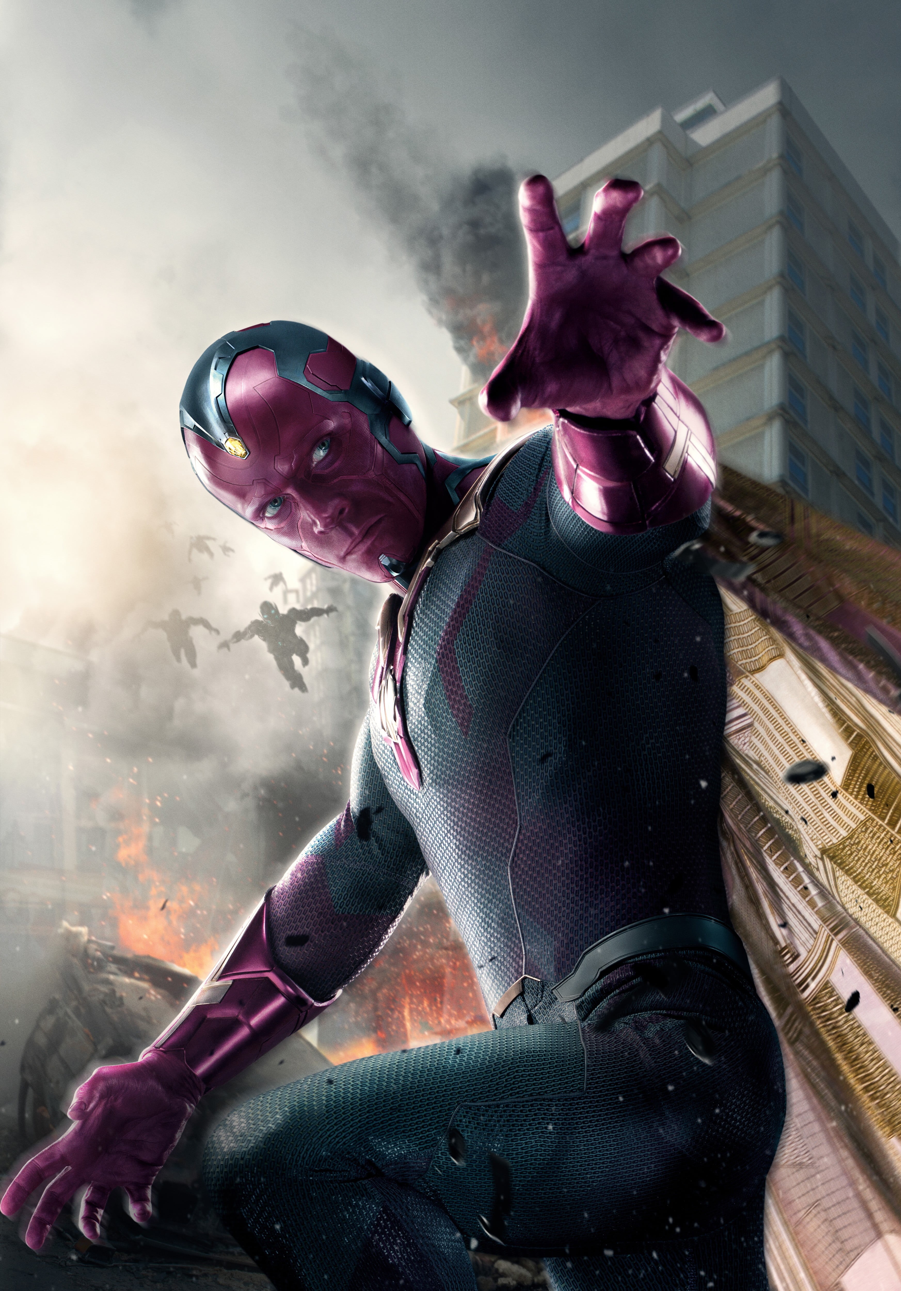  digital, holding, adult, Paul Bettany, determination, sports helmet, smoke - physical structure, 4K, bizarre, full length, indoors, knight - person, Phone HD Wallpaper