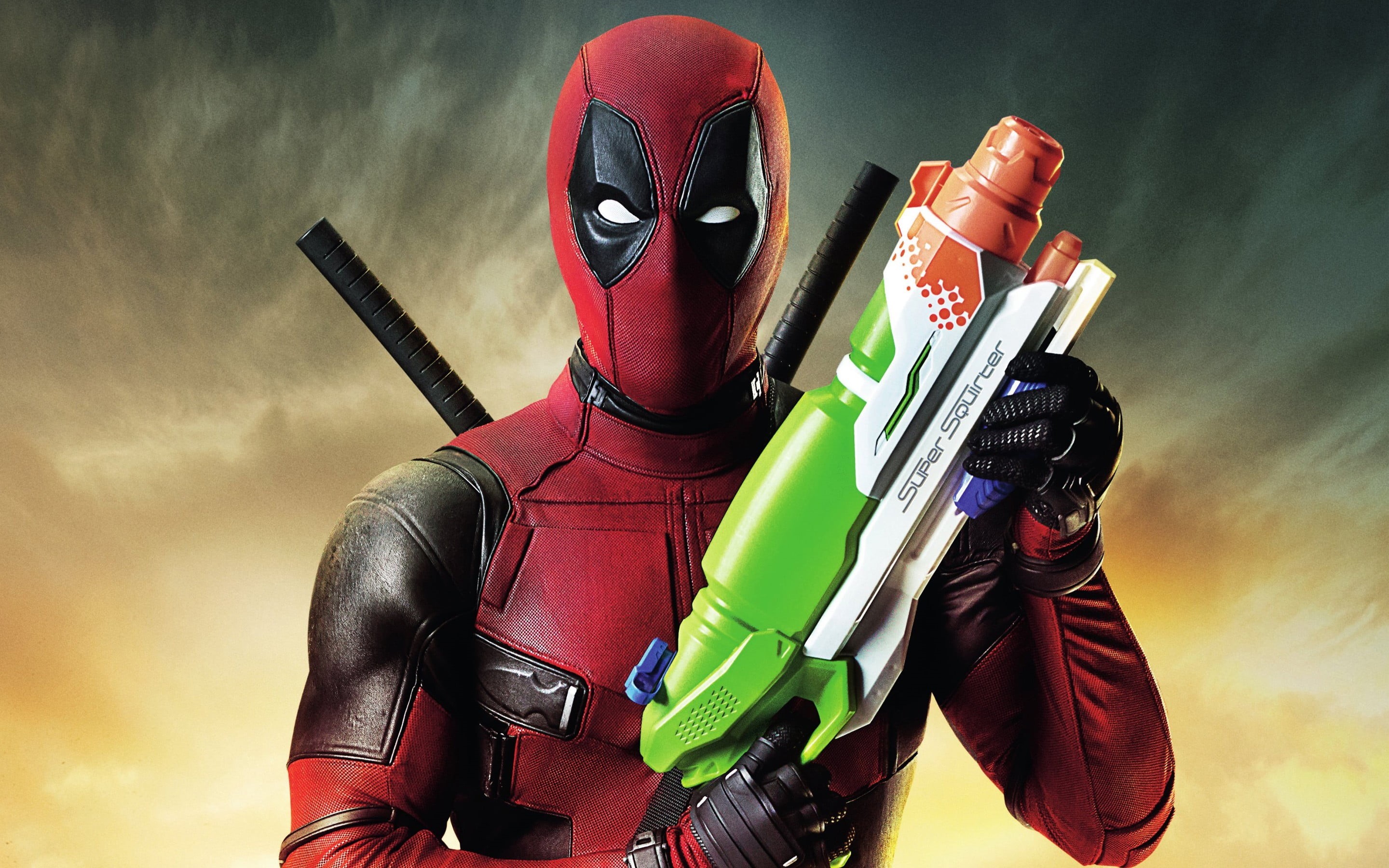 sports helmet, super squirter, holding, aggression, 2K, nerf, protective sportswear, nature, protection, security, Marvel Comics, Deadpool, HD Wallpaper