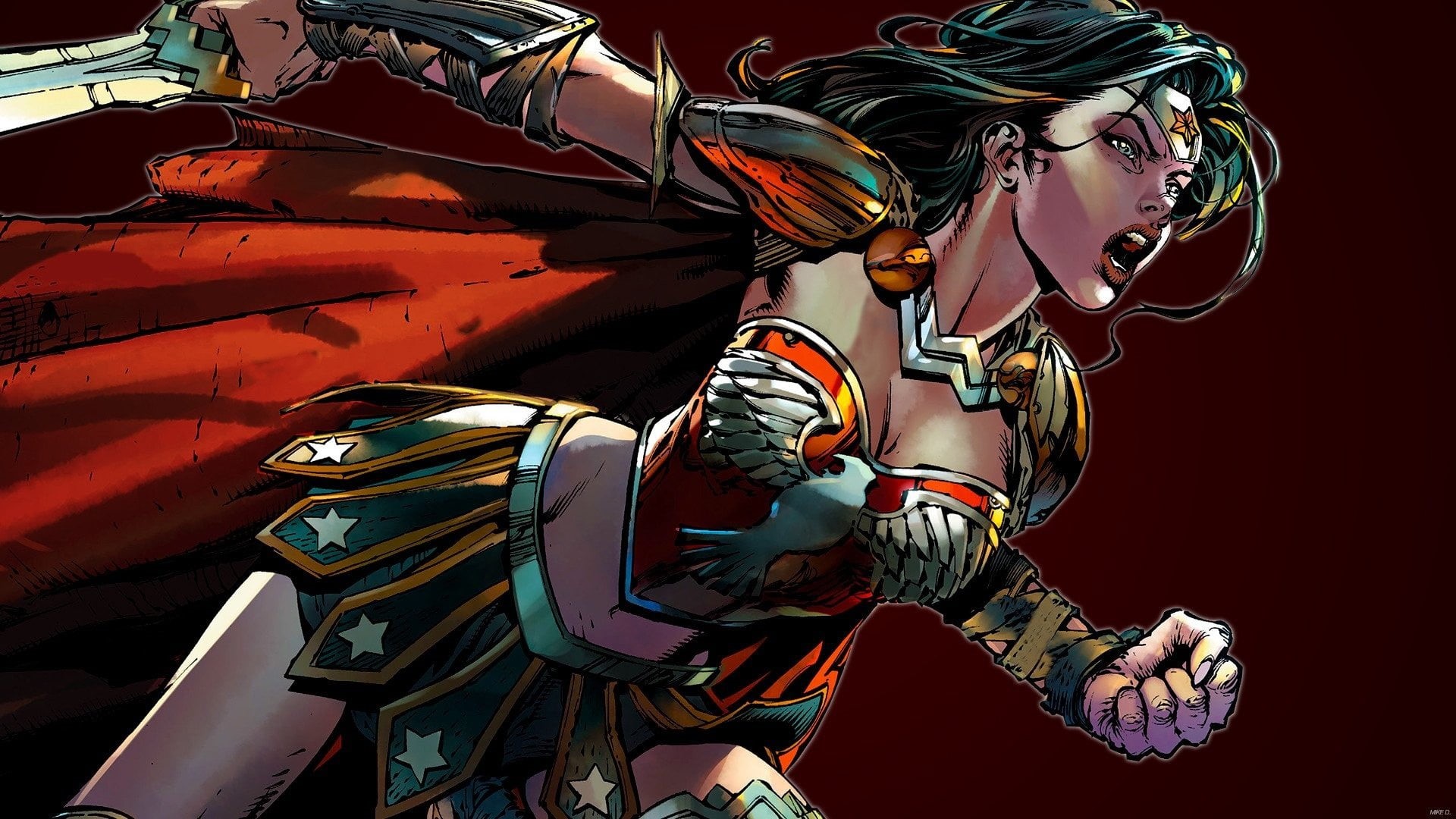DC Comics, sword, simple background, warrior, fantasy art, superheroine, artwork, weapon, superhero, Wonder Woman, fantasy, 1080P, comics, HD Wallpaper
