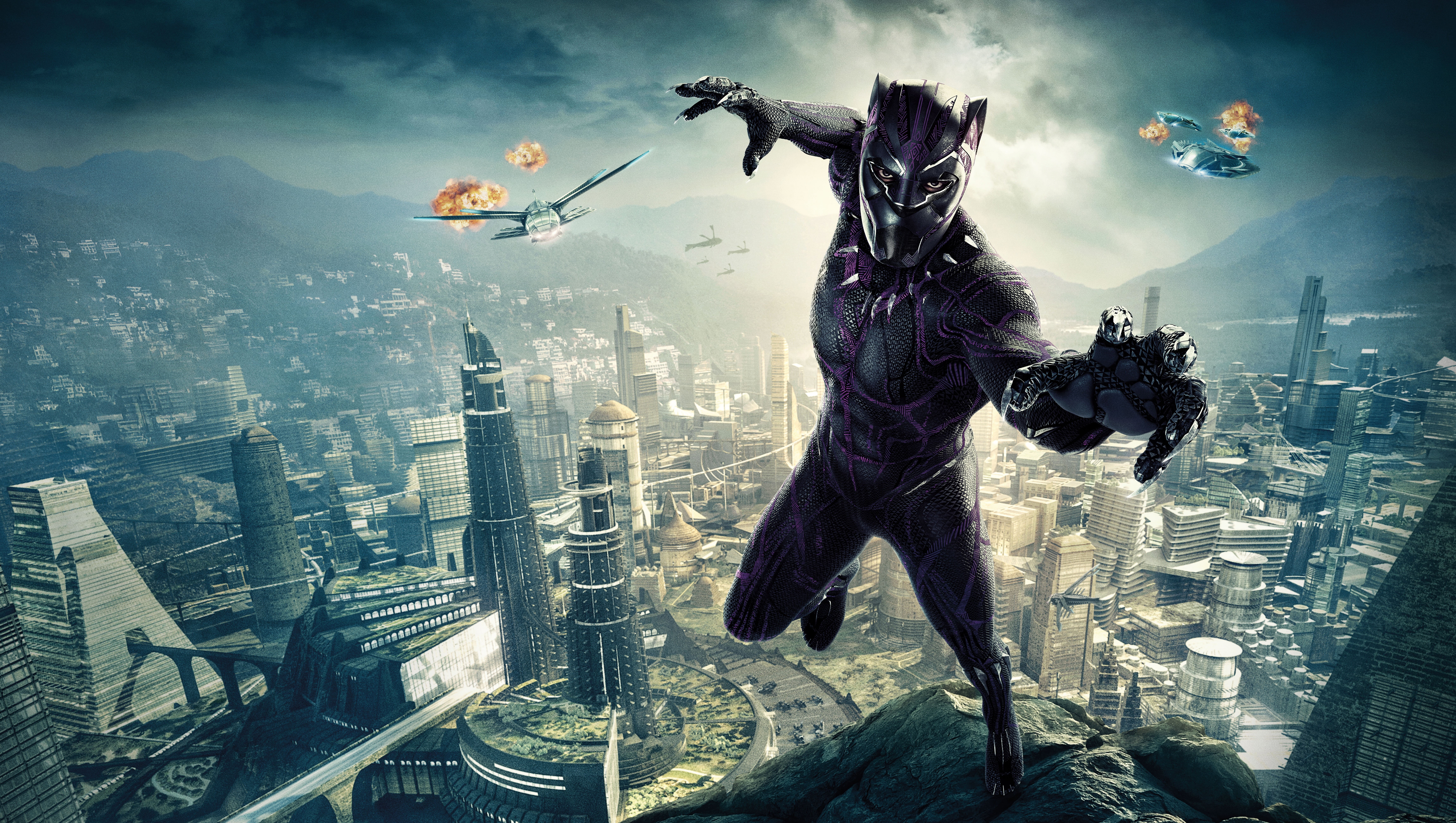 EXCLUSIVE, Erik Killmonger, Towers, young adult, Buildings, Warrior, The, 2018, full length, Armor, Lupita Nyongo, Zuri, Sci-Fi, Forest Whitaker, Action, HD Wallpaper