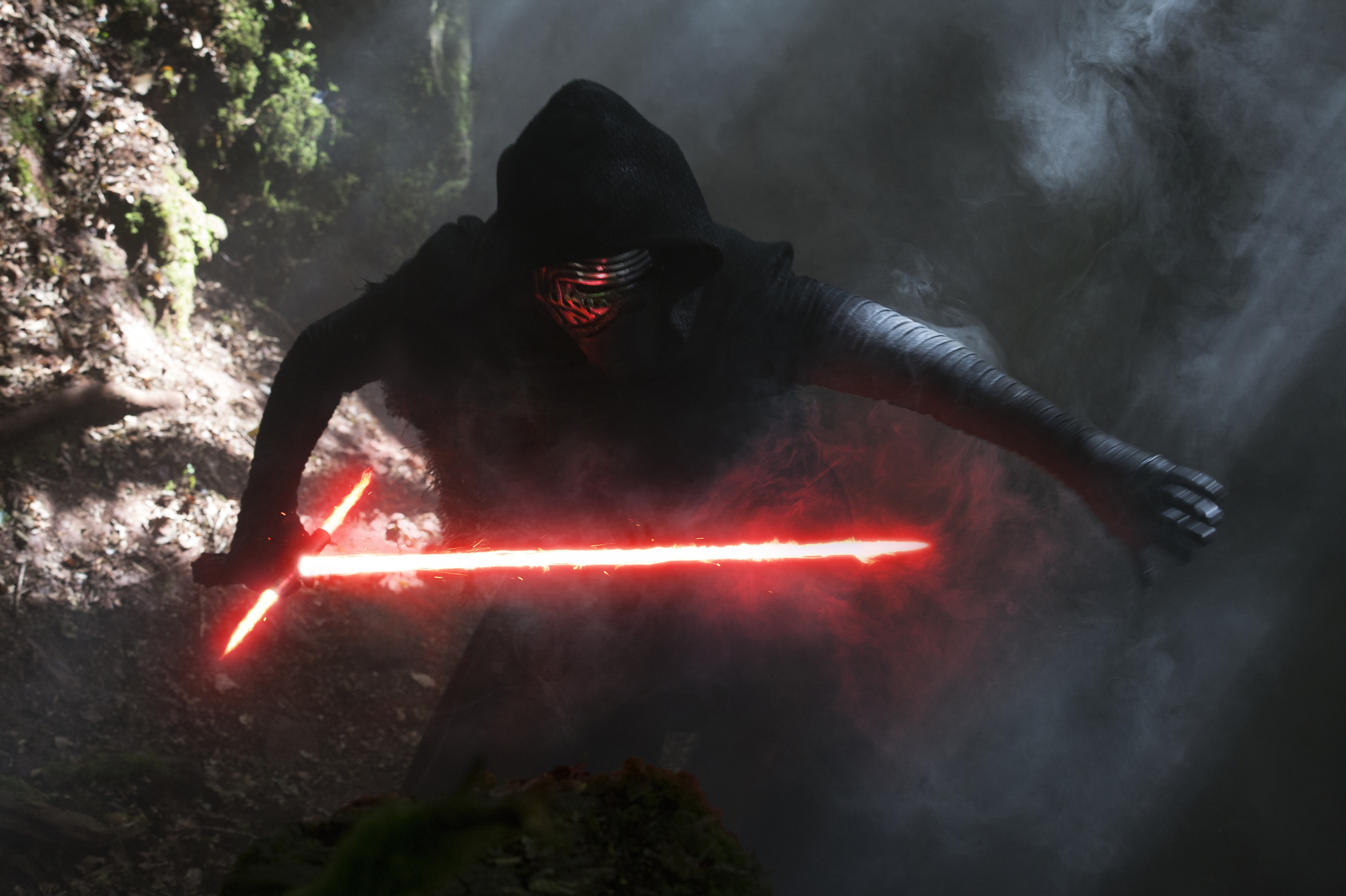illuminated, Red-Light, StarWars, Lightsaber, real people, unrecognizable person, Warrior, 5K, holding, leisure activity, Episode 7, Kylo Ren, nature, HD Wallpaper