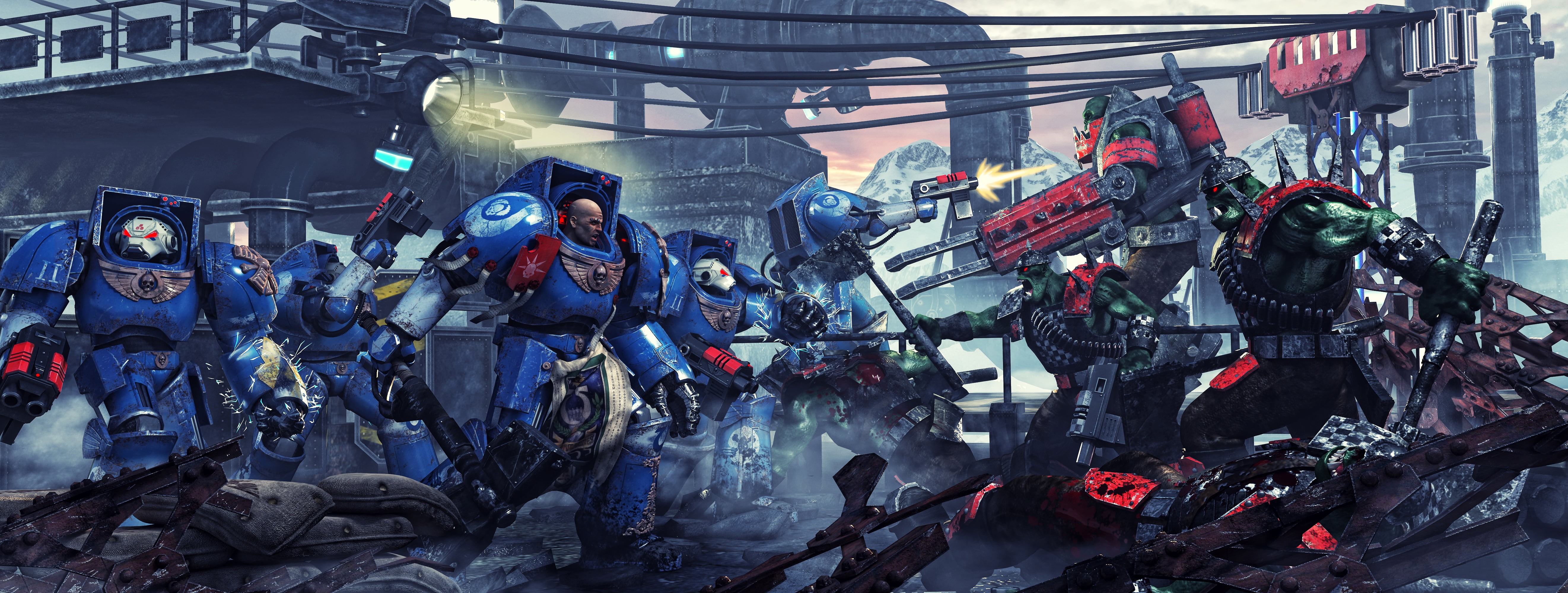 equipment, Ultramarines vs Orcs, communication, bolter, space Marines, orcs, business, clothing, machinery, transformers, people, damaged, power, engine, HD Wallpaper