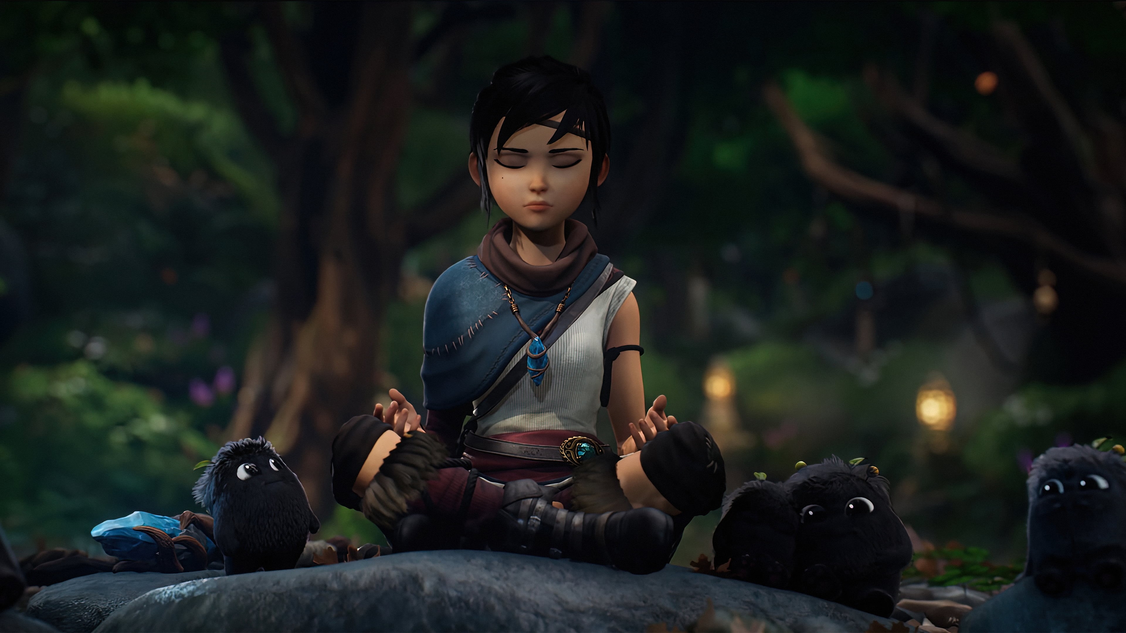 Game CG, meditation, Kena, Kena: Bridge of Spirits, Rot, 4K, 4K, HD Wallpaper