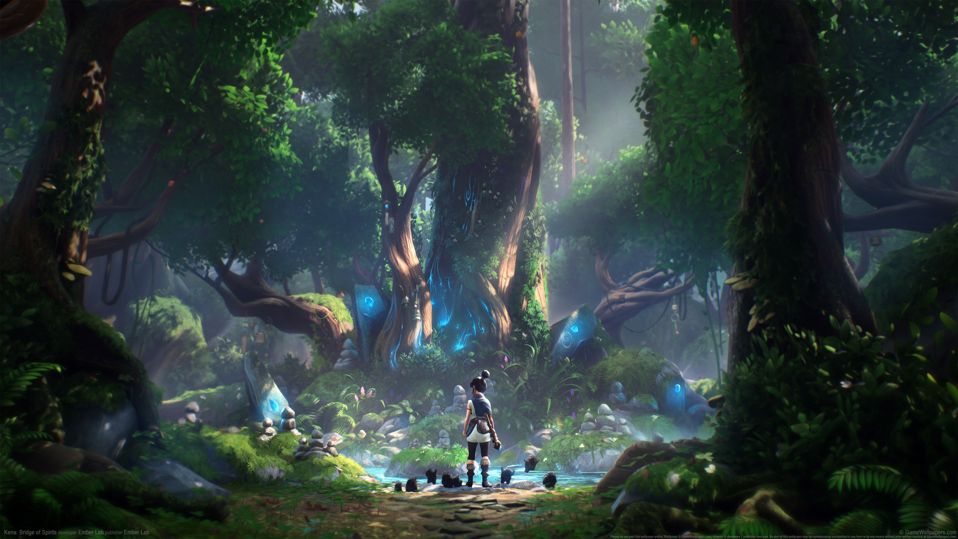 Game CG, tree trunk, Kena: Bridge of Spirits, forest way, Girls Day, 4K, HD Wallpaper