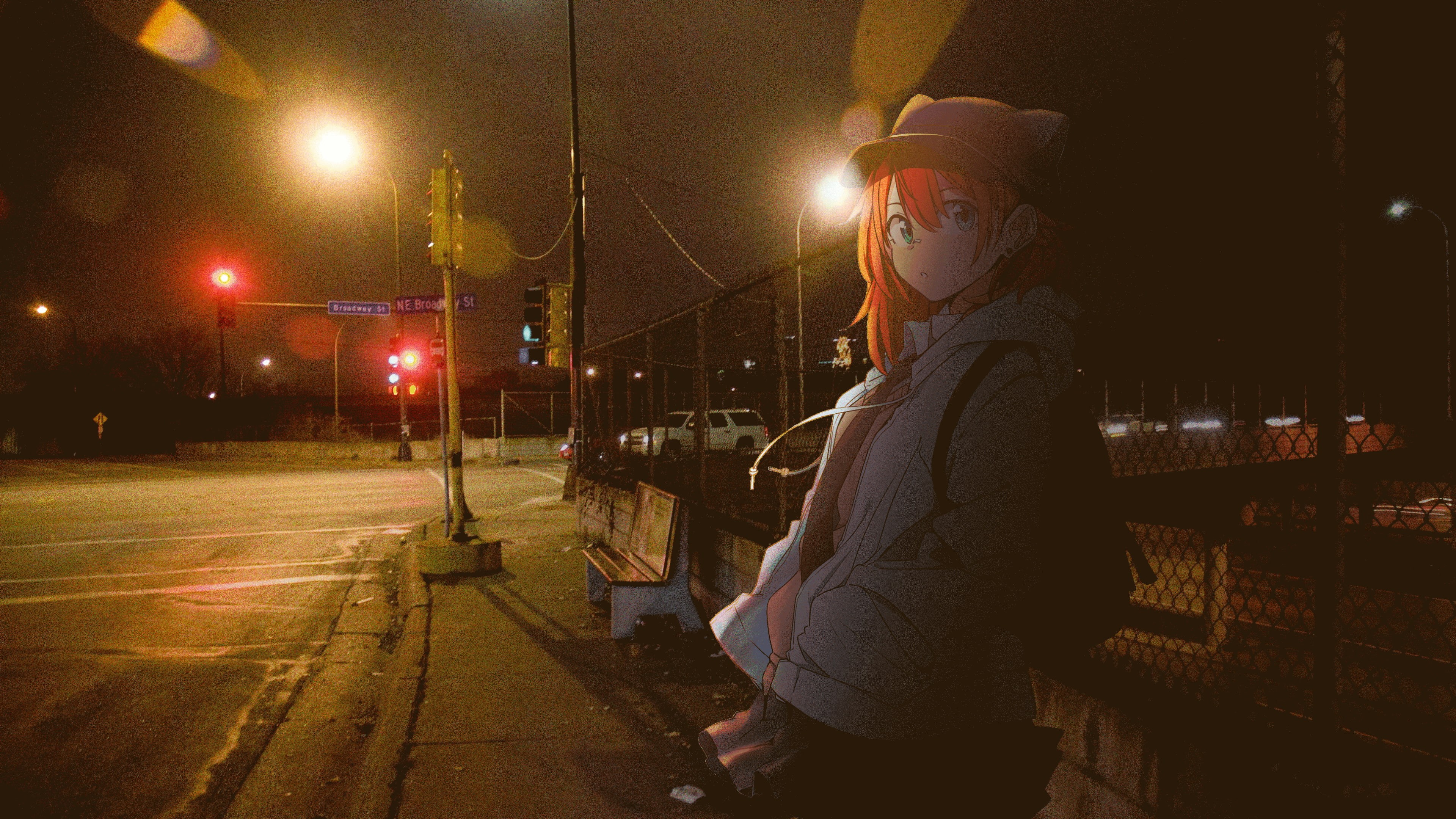 night, clothing, adult, looking at camera, transportation, Neon Genesis Evangelion, lifestyles, illuminated, city, street light, building exterior, real people, HD Wallpaper