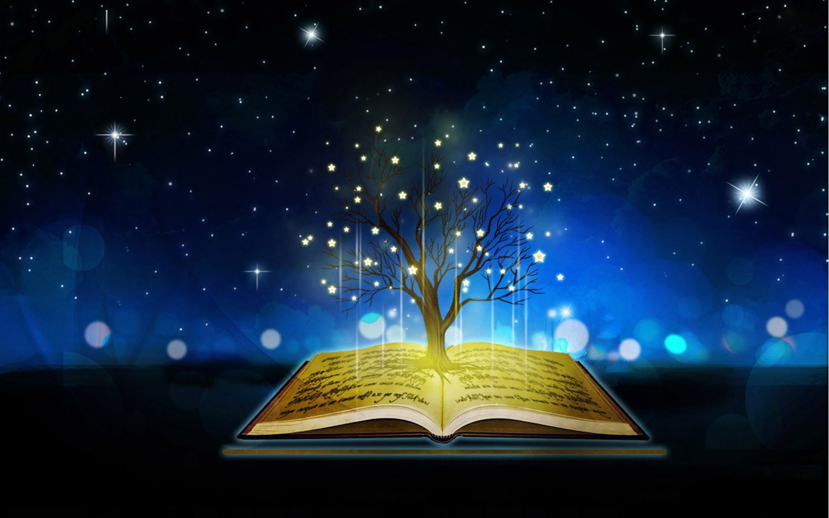 night, hd, book, star, tree, make, wish, pray, 720P, 3d and cg, abstract, HD Wallpaper