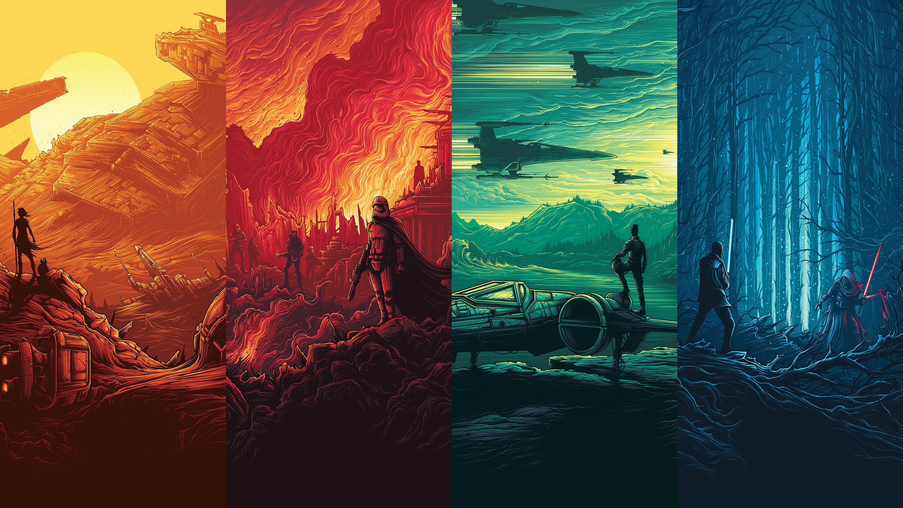 collage, Star Wars, 4K, artwork, X-wing, R2-D2, Kylo Ren, science fiction, Rebel Alliance, HD Wallpaper