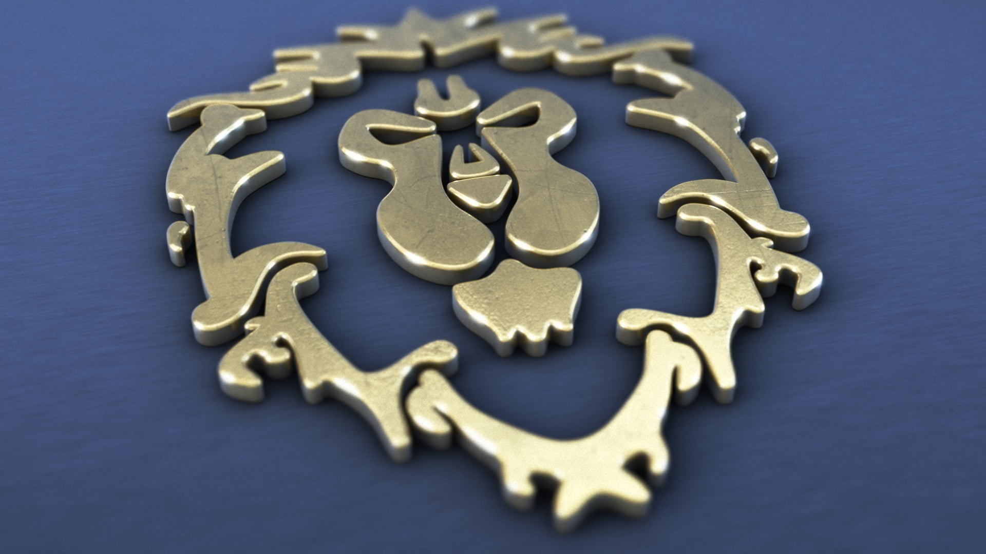 1080P, business, design, high angle view, indoors, silver colored, no people, solution, connection, video games, World of Warcraft, emblem, metal, blue background, HD Wallpaper