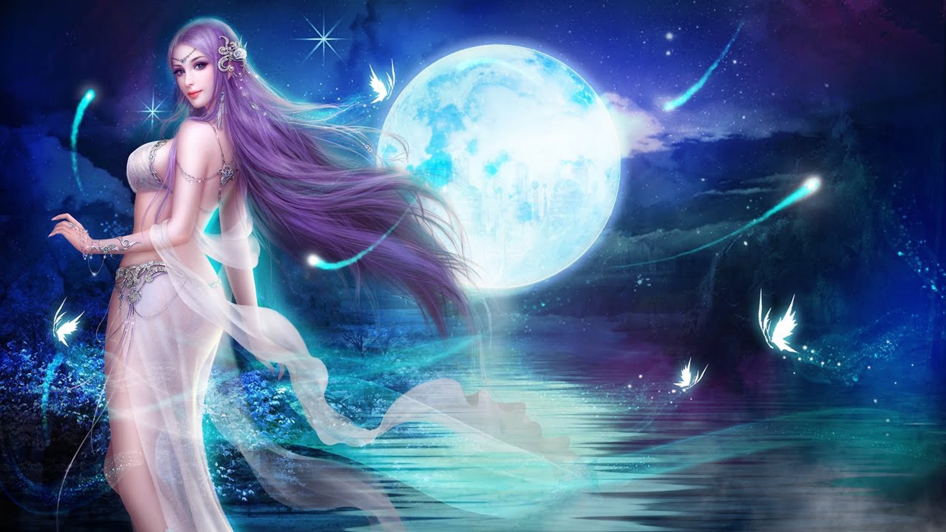 lunaria, girl, full, computer, hd, mobile, phones, angels, desktop, league, angel, 1080P, heroes, moon, HD Wallpaper