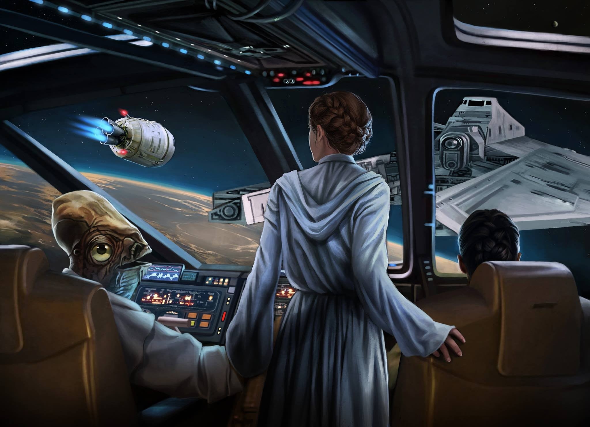 wars, Admiral Ackbar, land vehicle, science fiction, glass - material, clothing, mode of transportation, young adult, Princess Leia, public transportation, HD Wallpaper
