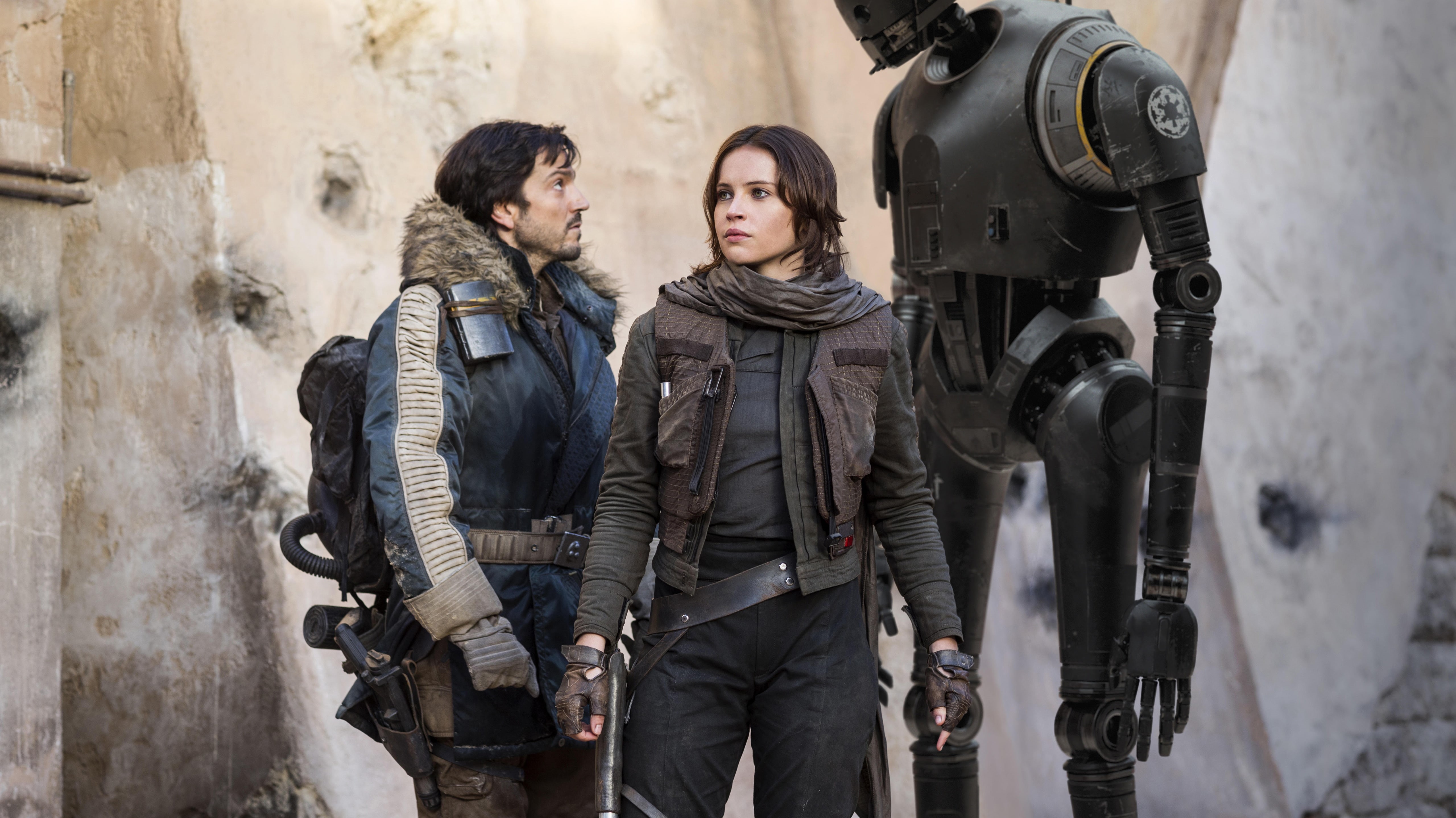 K-2SO, 4K, Jyn Erso, Rogue One: A Star Wars Story, 5K, Captain Cassian, Felicity Jones, HD Wallpaper