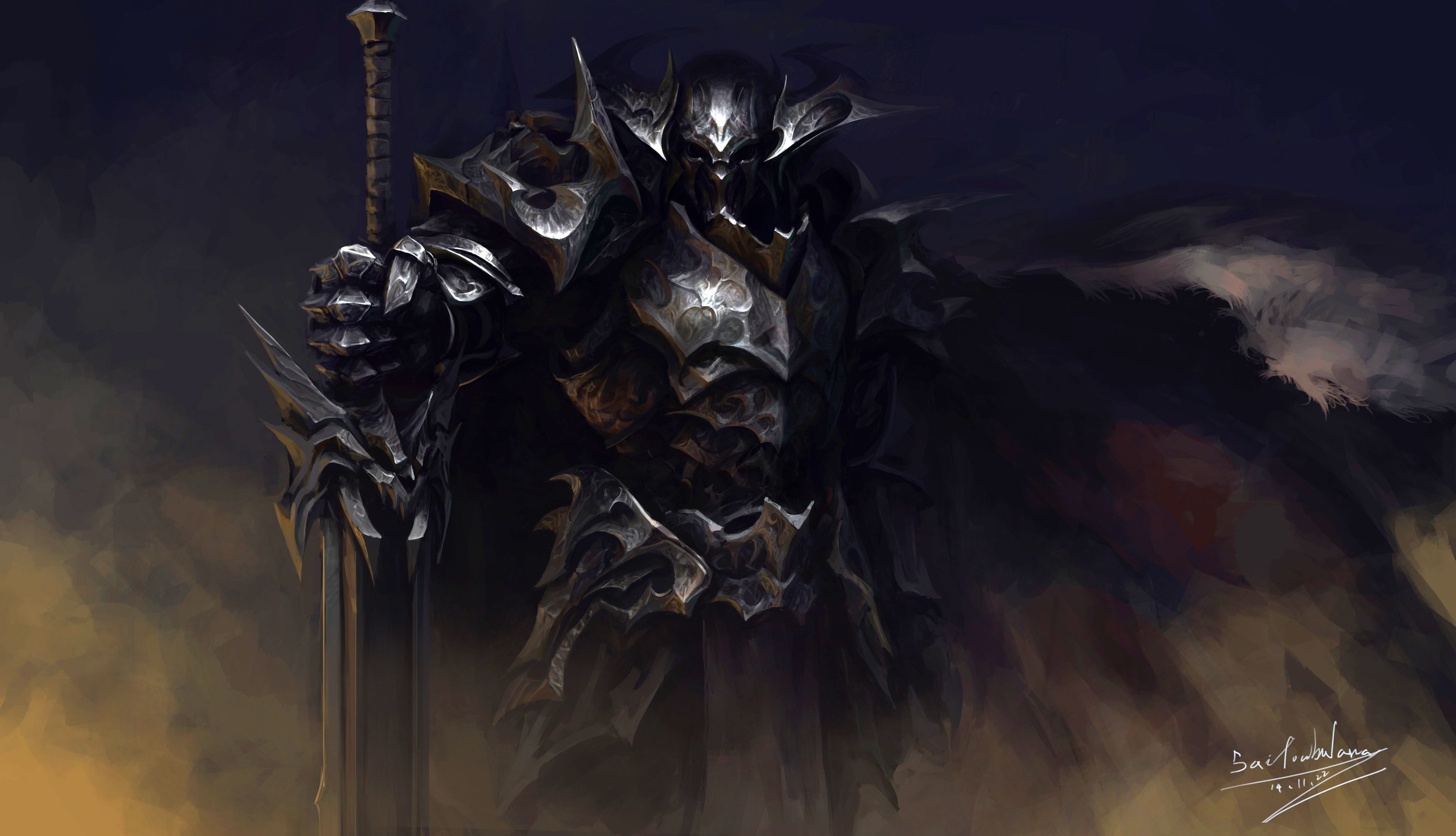 no people, animated, wall - building feature, close-up, human representation, bone, cloud - sky, knight, sculpture, fantasy art, 5K, warrior, creativity, HD Wallpaper