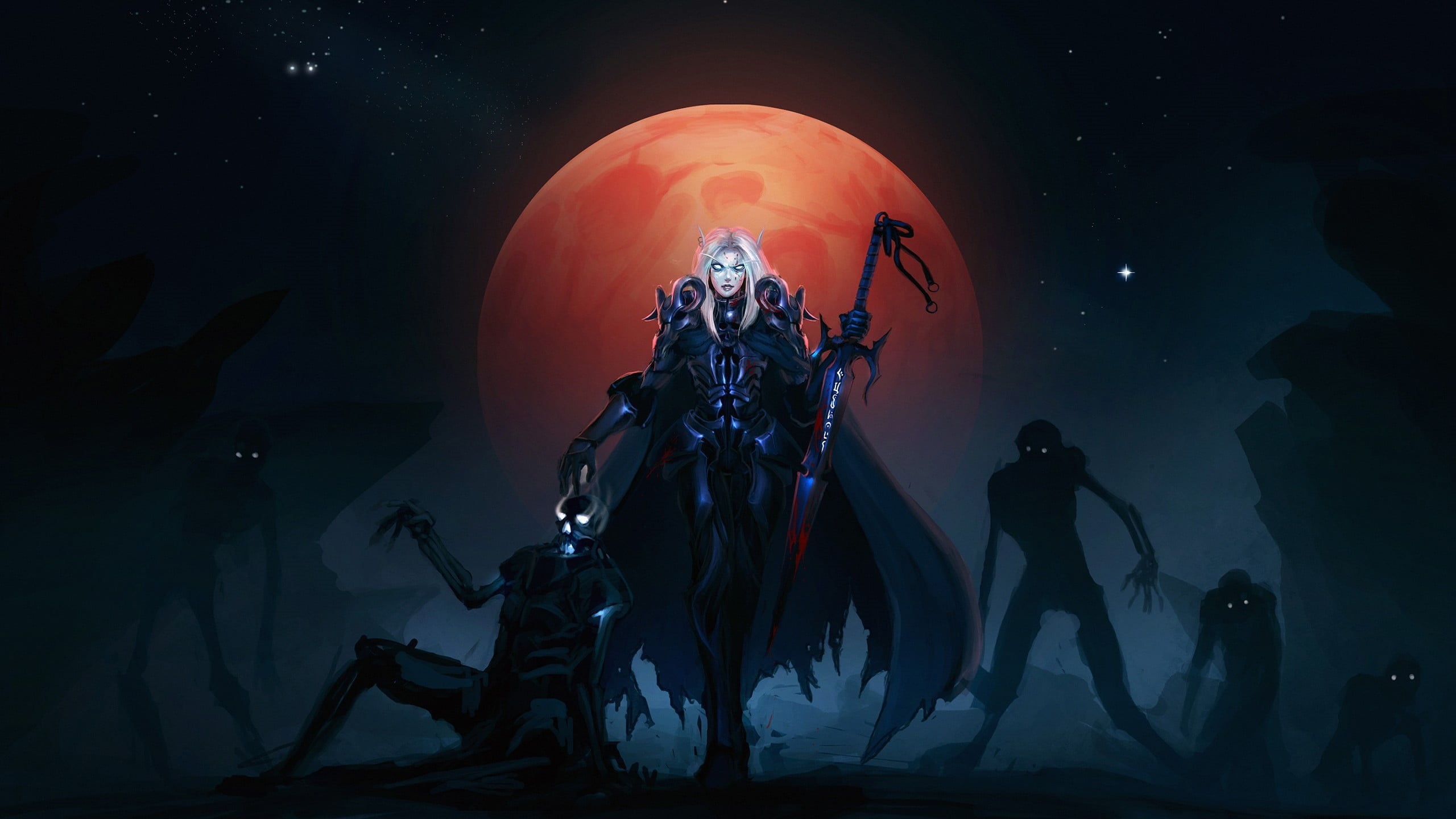 moon, Blood Elf, full length, spooky, halloween, horror, holding, science, illustration, human representation, people, shock, World of Warcraft, glowing, HD Wallpaper