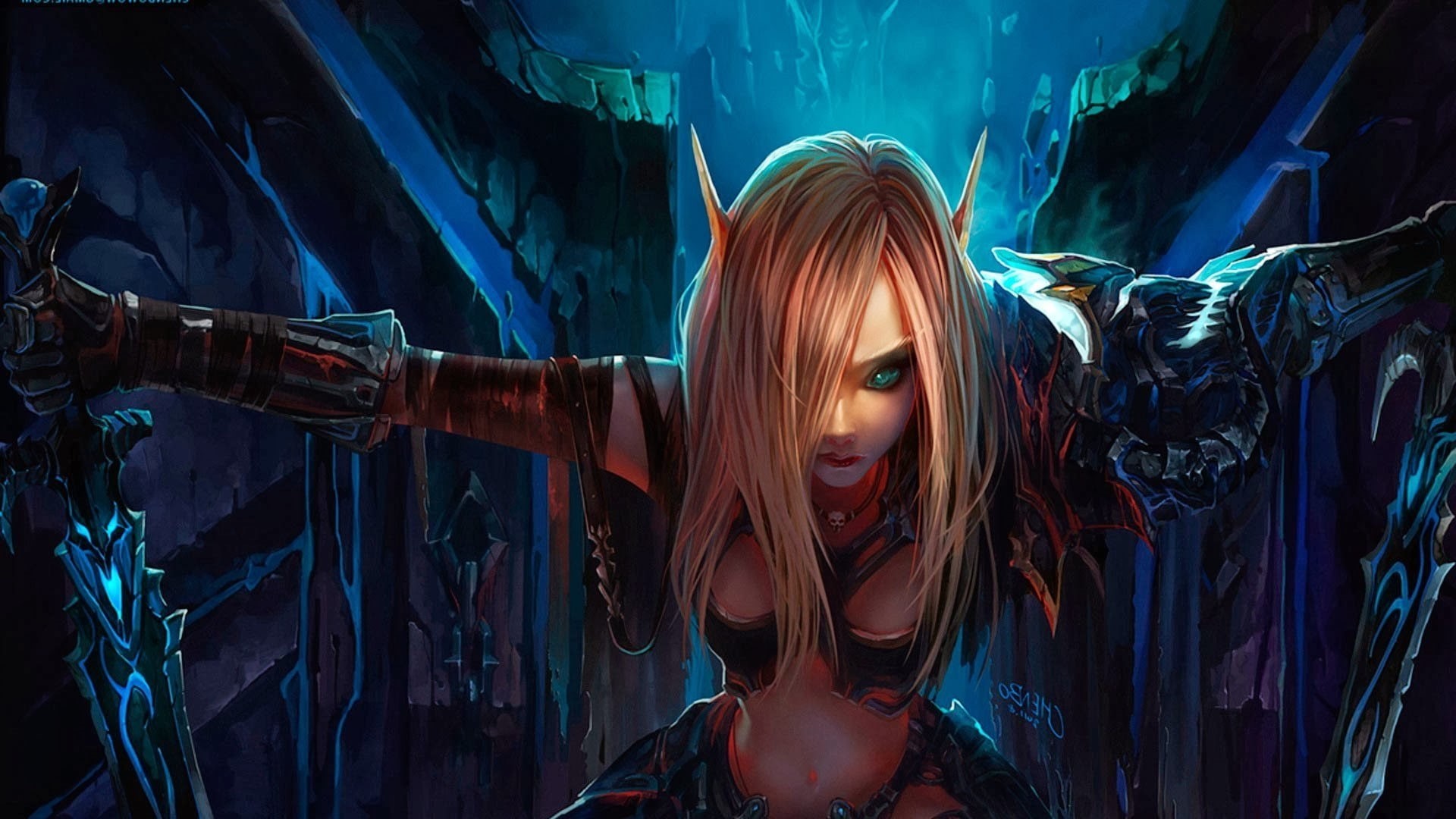blood elf rogue world of warcraft, adult, young women, young adult, beauty, human face, portrait, women, indoors, 1080P, beautiful people, females, hair, HD Wallpaper