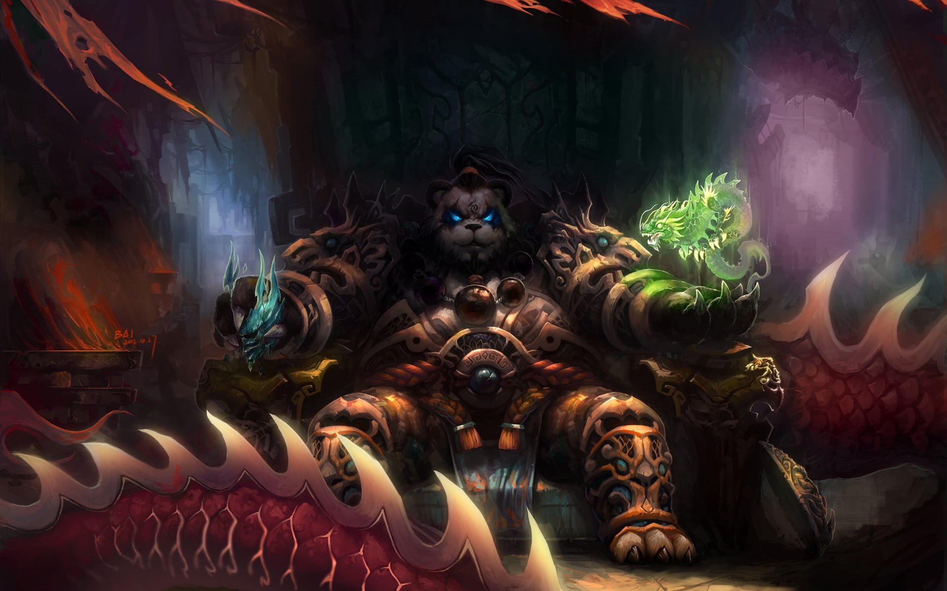 monk, no people, magic, craft, World of Warcraft, religion, Panda, architecture, pattern, belief, 1080P, Mists of Pandaria, ceiling, illuminated, HD Wallpaper