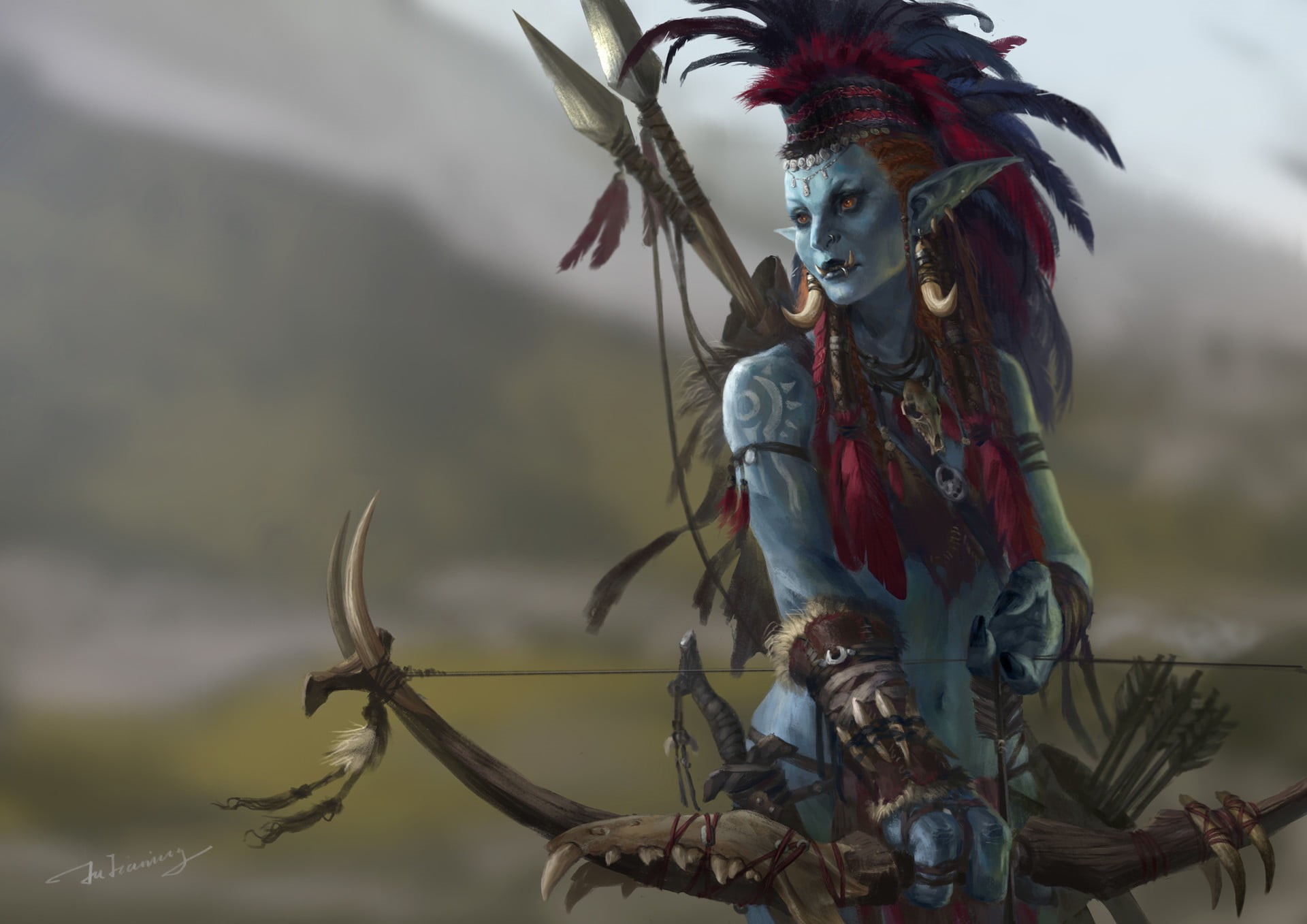 1080P, Jianing Hu, bow and arrow, trolls, arc, World of Warcraft, HD Wallpaper