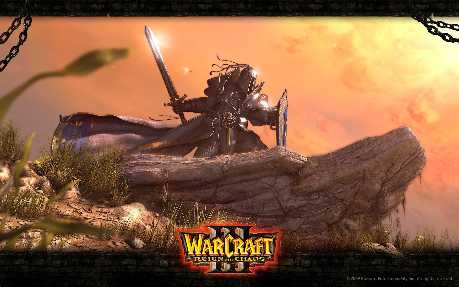 sculpture, fire, male likeness, human representation, 1080P, Warcraft, sky, western script, text, flame, Warcraft III, orange color, nature, art and craft, HD Wallpaper