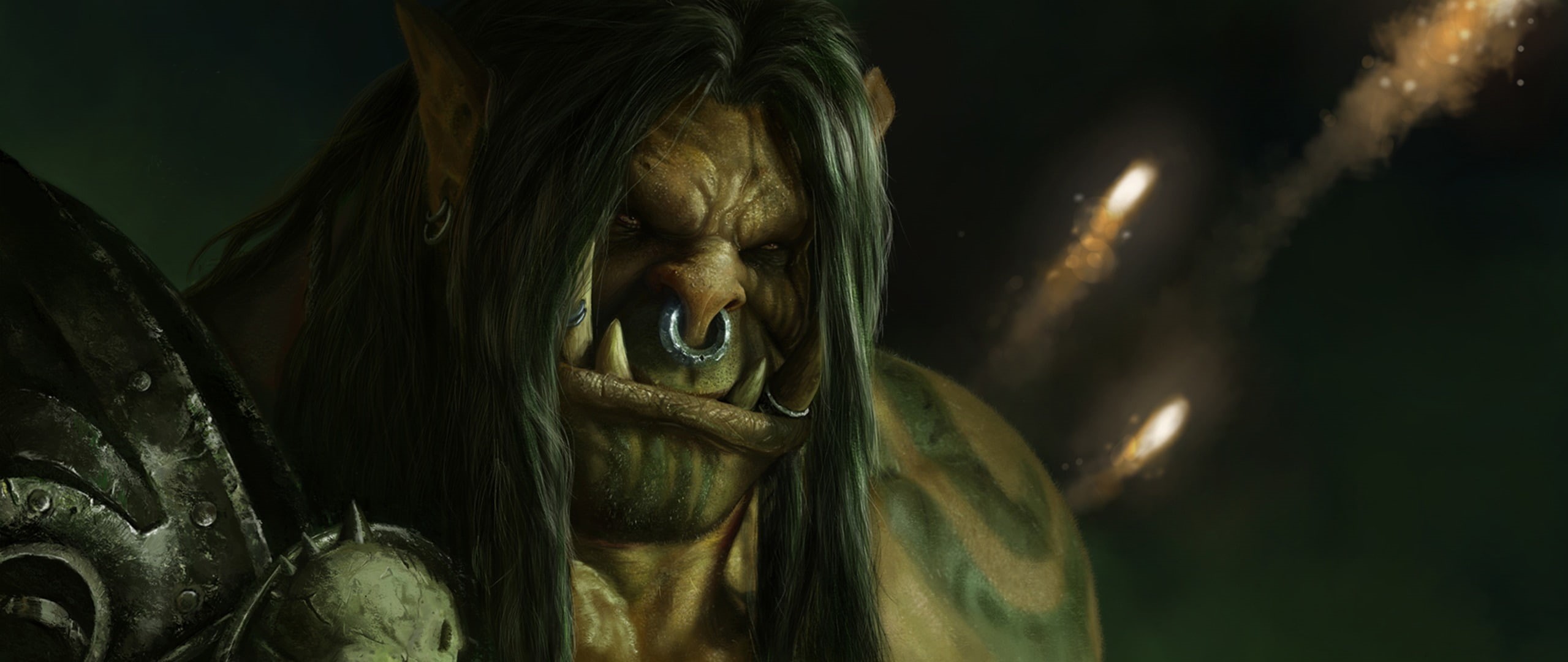 aggression, close-up, emotion, night, 1080P, Grommash Hellscream, negative emotion, mystery, one person, illuminated, sadness, digital, looking, communication, HD Wallpaper