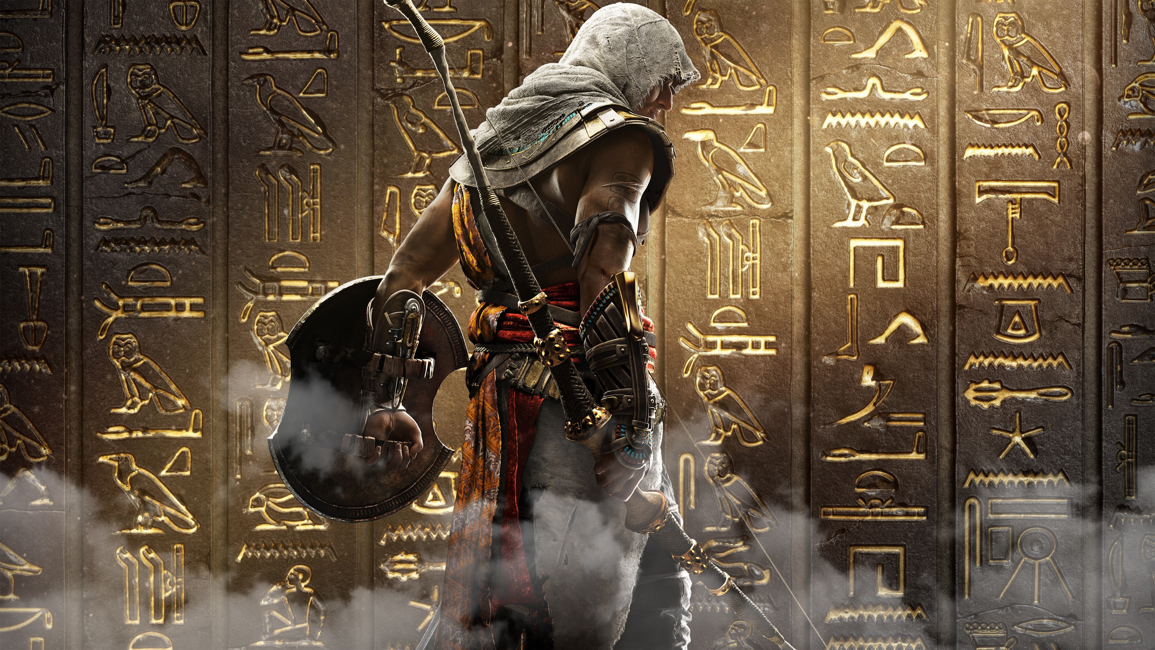 Bayek, 4K, Hieroglyphs, 4K, Assassins Creed: Origins, HD Wallpaper