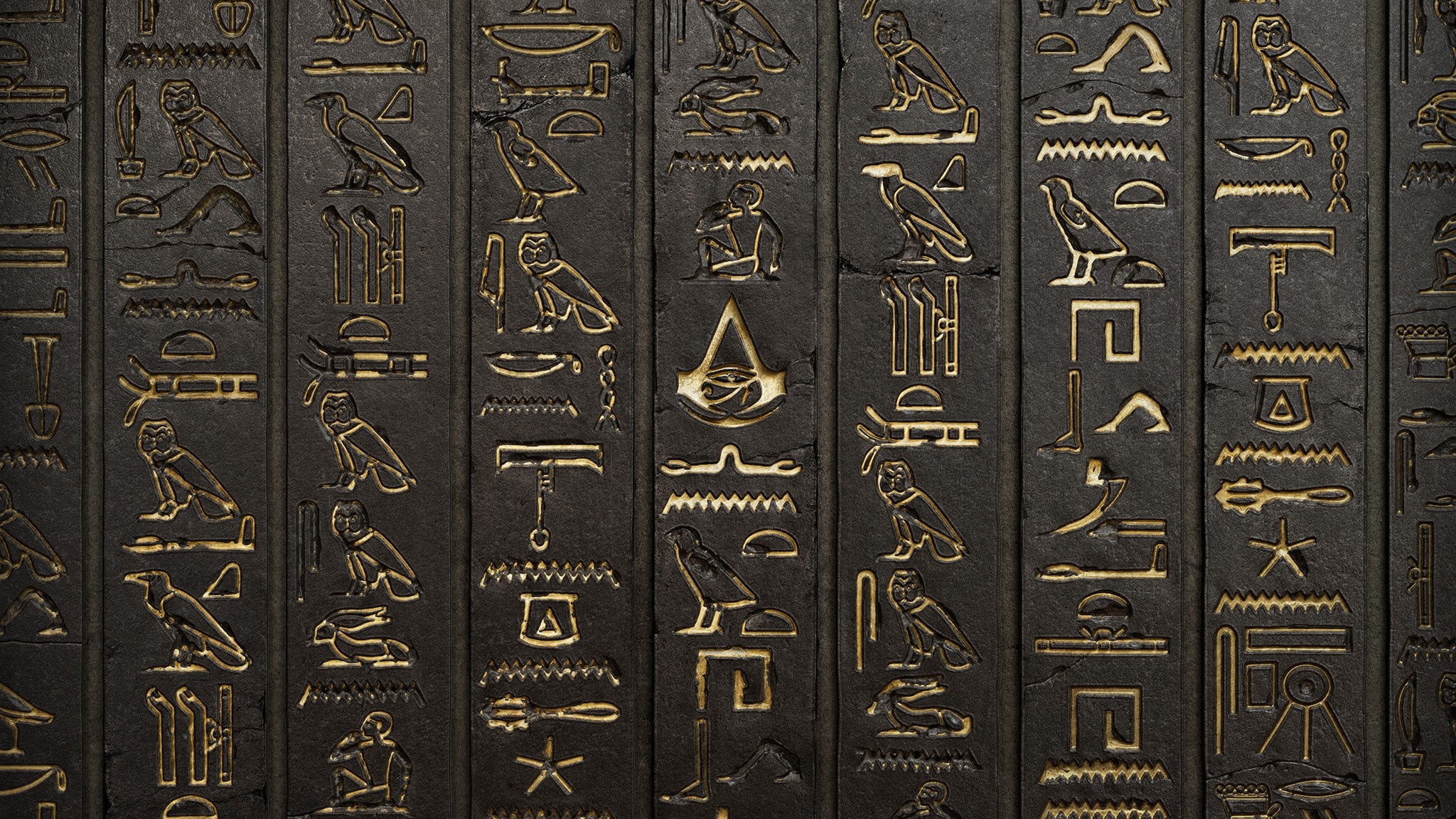 1080P, wall  hieroglyphs  digital art  video games  Assassins Creed: Origins  Assassins Creed, HD Wallpaper