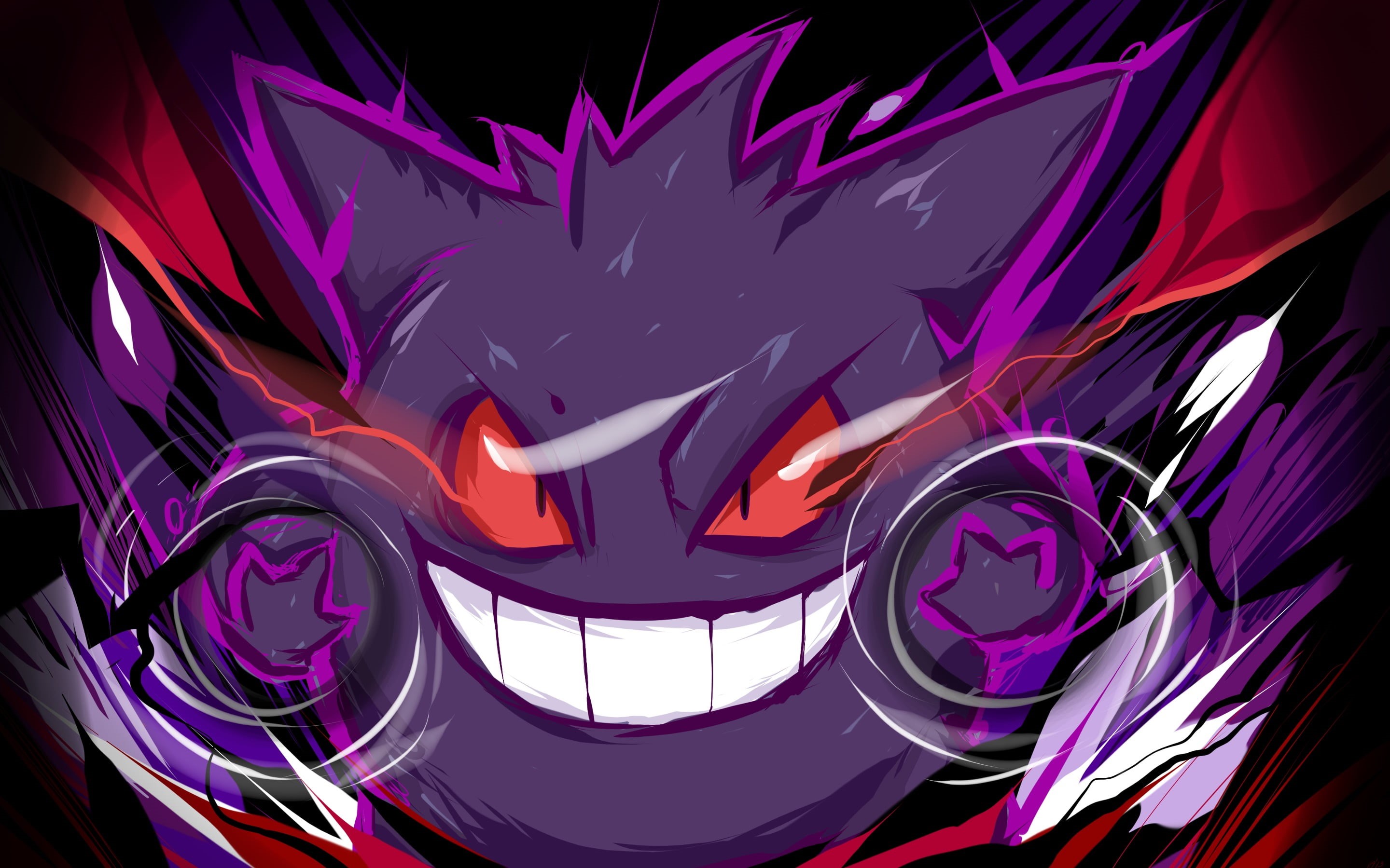 creativity, indoors, no people, Gengar, 2K, close-up, abstract, illuminated, representation, full frame, technology, multi colored, glowing, light painting, HD Wallpaper