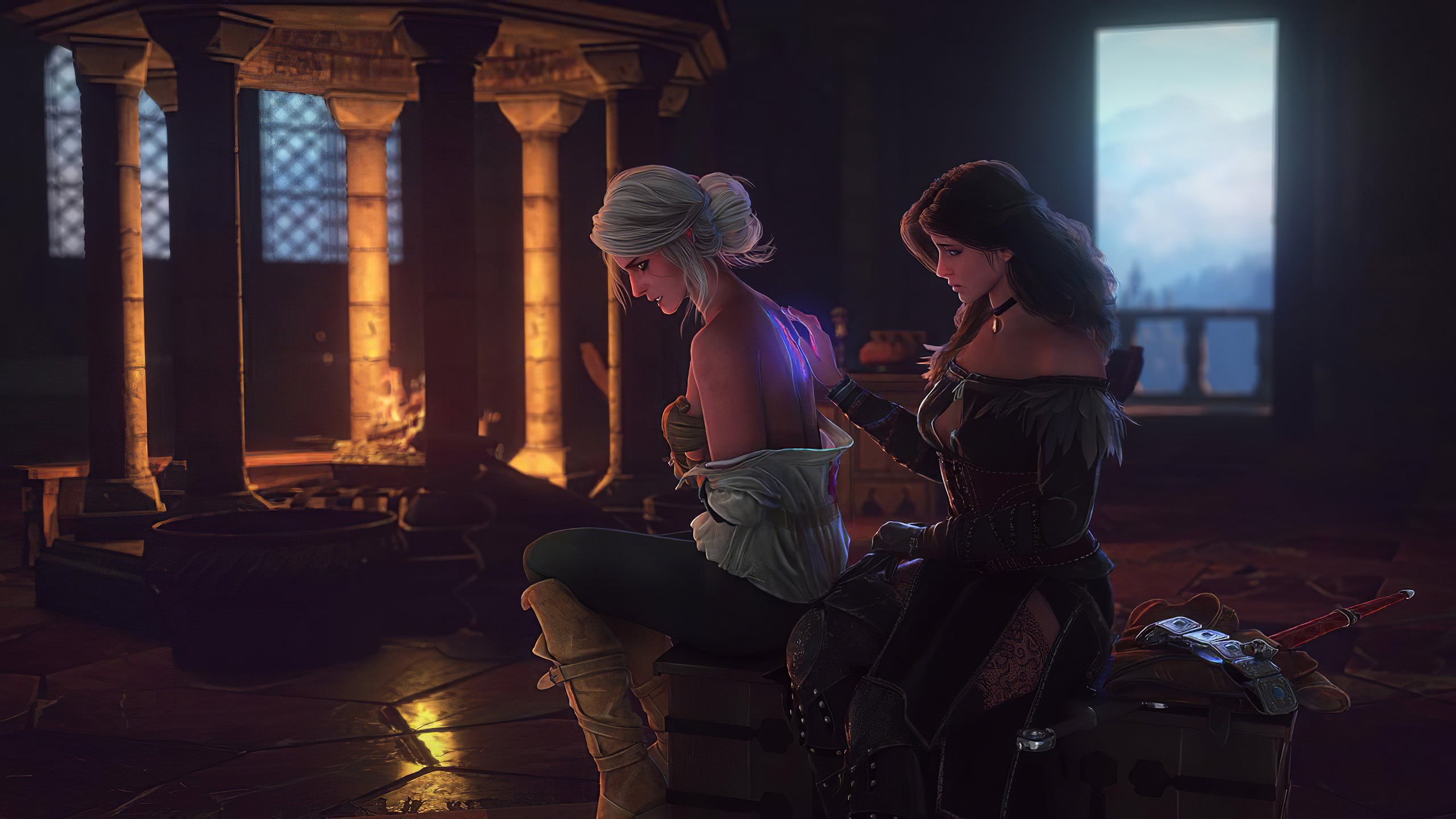 people, 2K, Yennefer, The Witcher, fantasy art, digital, couple, Cirilla, video game art, The Witcher 3: Wild Hunt, Ciri, medieval, video games, HD Wallpaper
