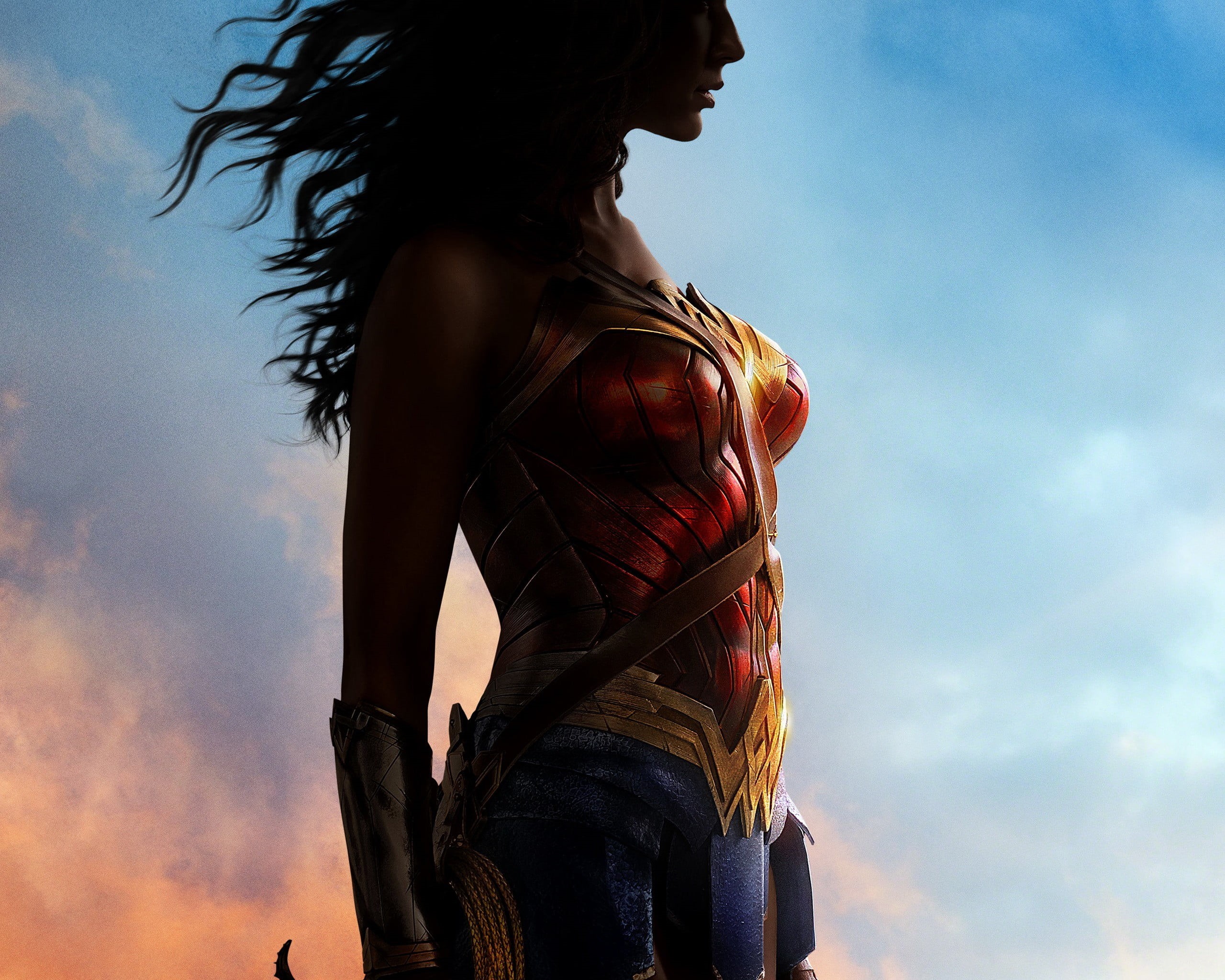 side view, Wonder Woman, sky, wonderwoman, women, gal, hair, superheroines, young adult, low angle view, leisure activity, cloud - sky, one person, lifestyles, HD Wallpaper
