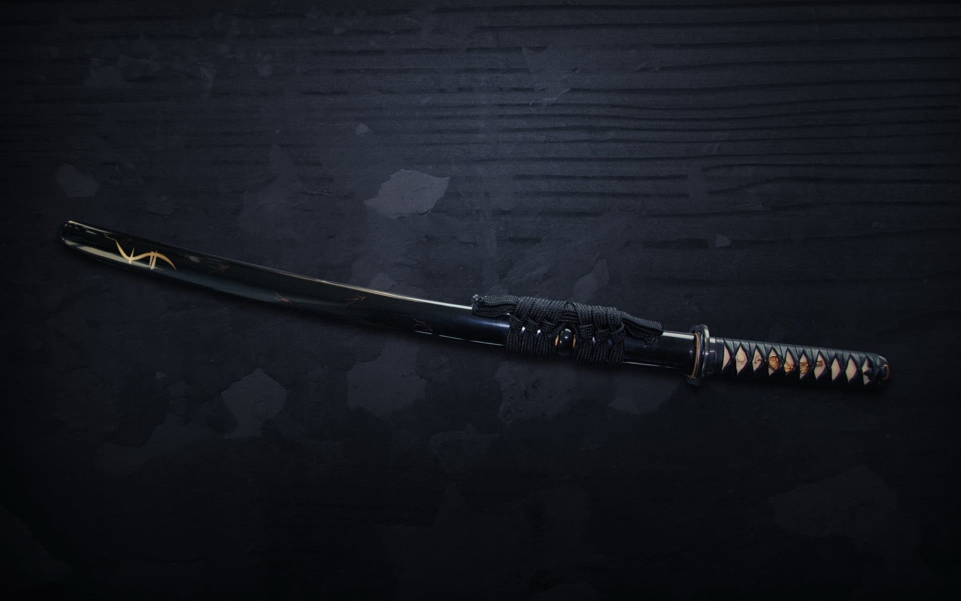 writing instrument, two objects, wood - material, single object, silver colored, black, 1080P, studio shot, katana, table, black background, simplicity, HD Wallpaper
