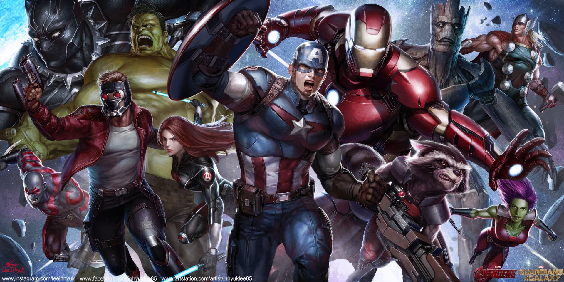 women, Marvel Comics, mask, Starlord, 1080P, gun, Thor, Captain America, men, Groot, The Avengers, Rocket Raccoon, Marvel Cinematic Universe, Guardians of the Galaxy, HD Wallpaper