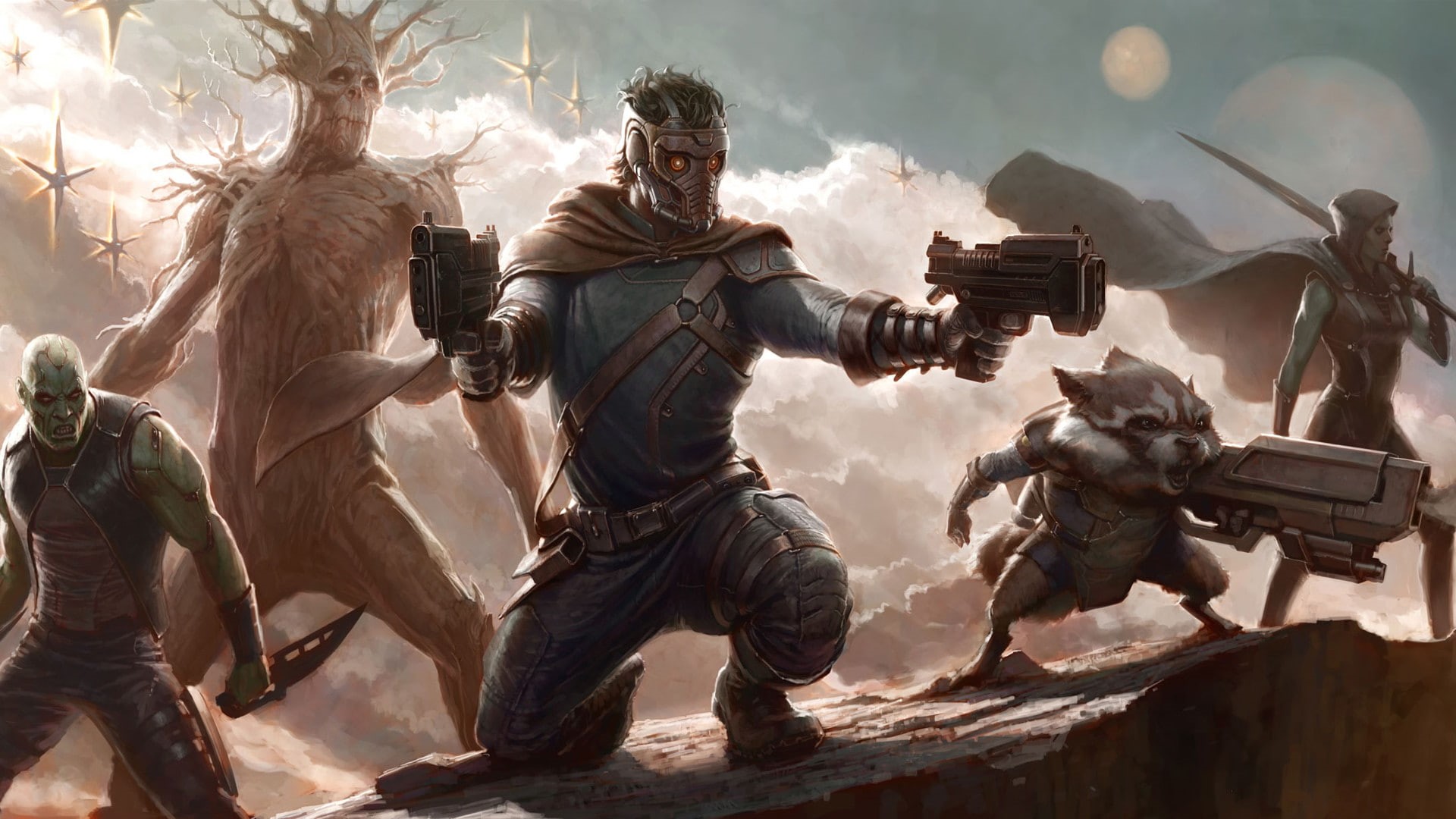 movies, Starlord, Rocket Raccoon, Guardians of the Galaxy, Drax the Destroyer, 1080P, Groot, Gamora, HD Wallpaper