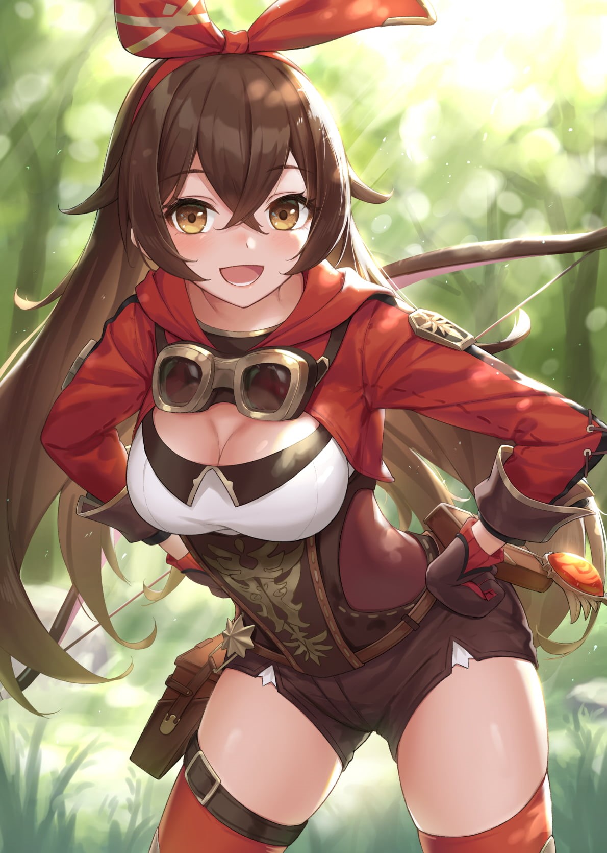 anime girls, 720P, Genshin Impact, thighs, Amber (Genshin Impact), Gohei, Phone HD Wallpaper