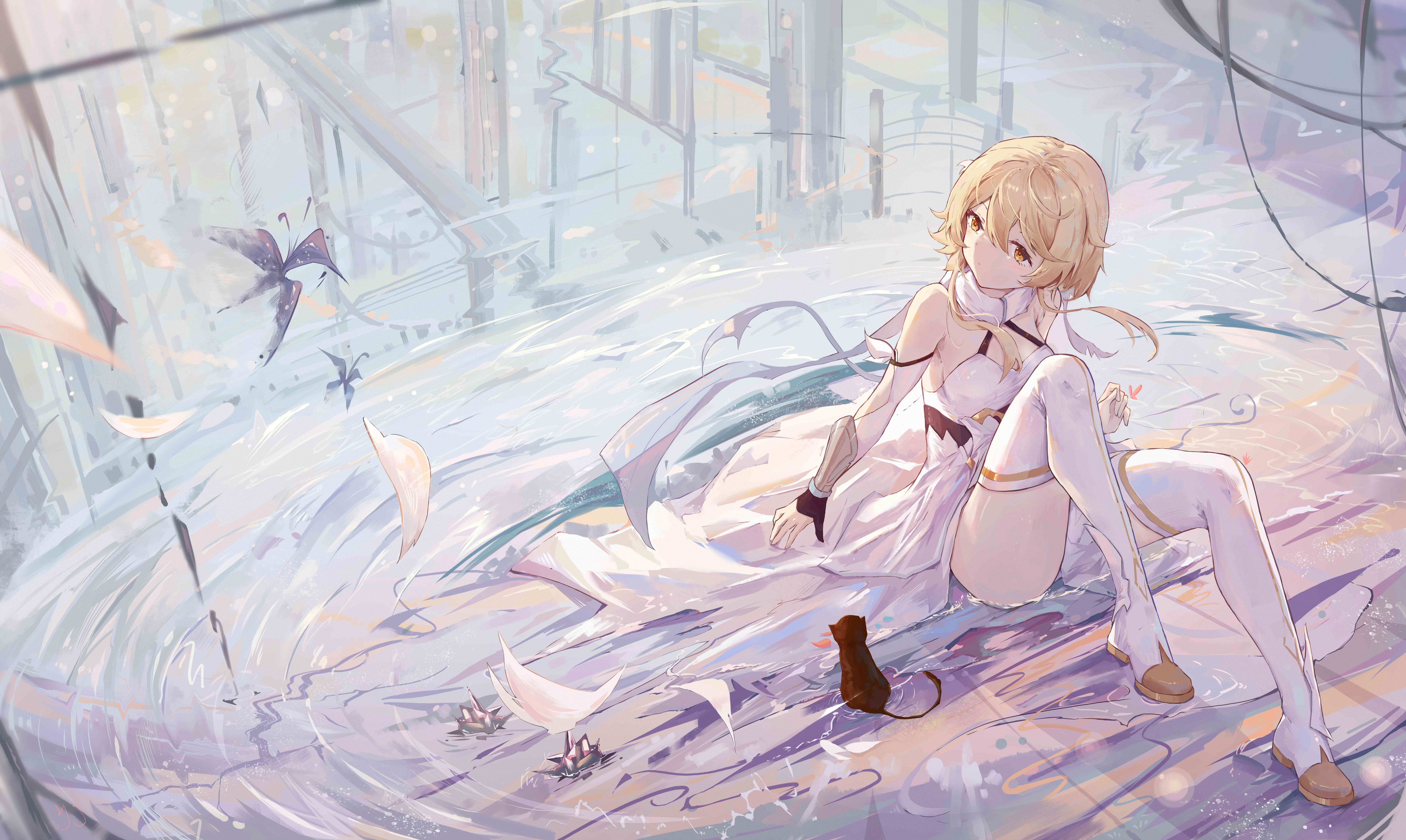 Lumine (Genshin Impact), Genshin Impact, 8K, Yajuu, anime girls, thigh high boots, HD Wallpaper