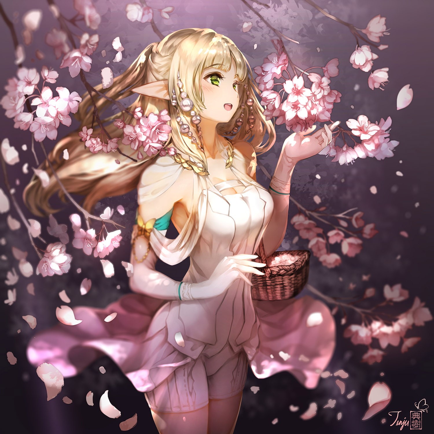 720P, elven, blonde, pointed ears, flowers, Phone HD Wallpaper