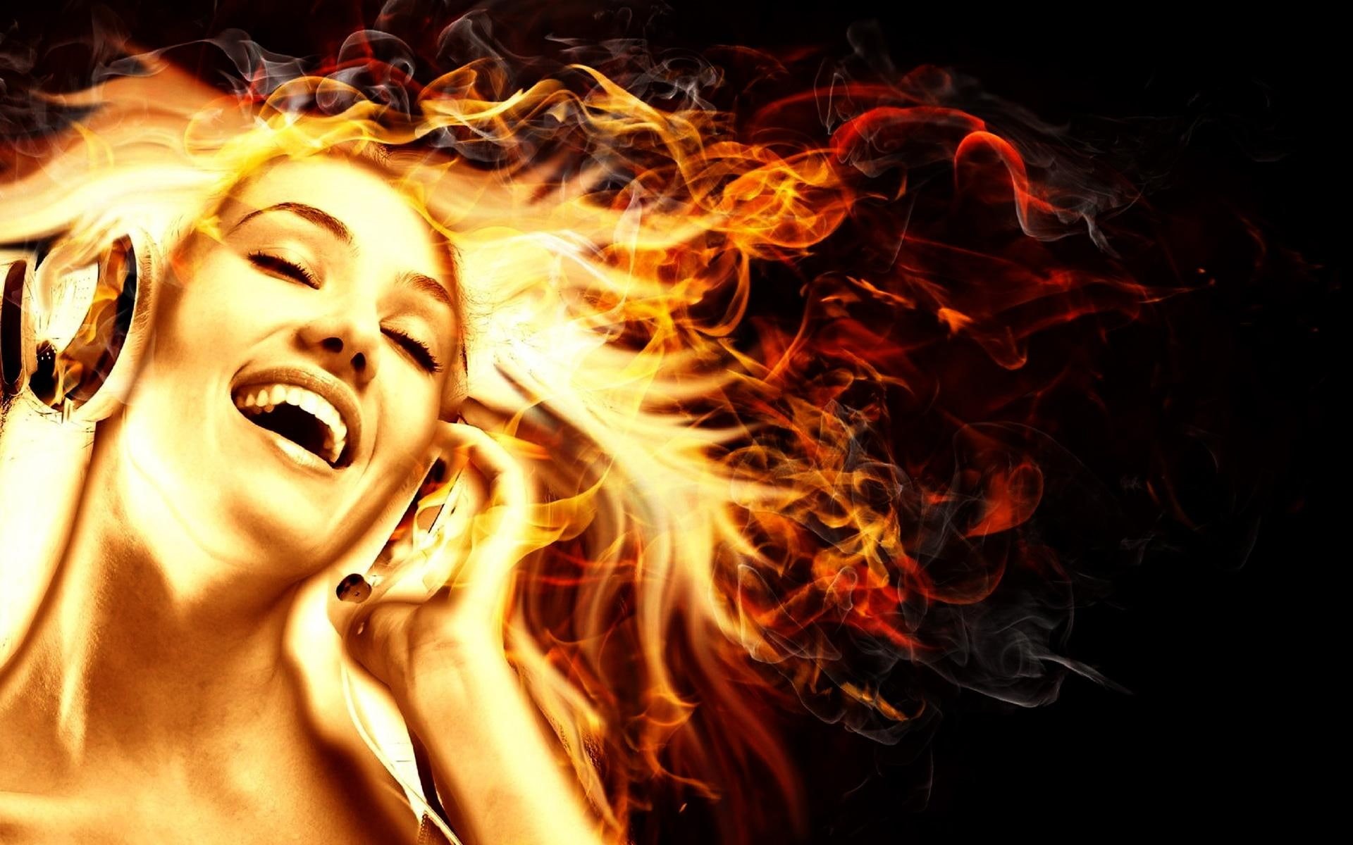 fire, girl, photo, happyness, lovely, 3d and abstract, 1080P, s, woman, portrait, music, HD Wallpaper