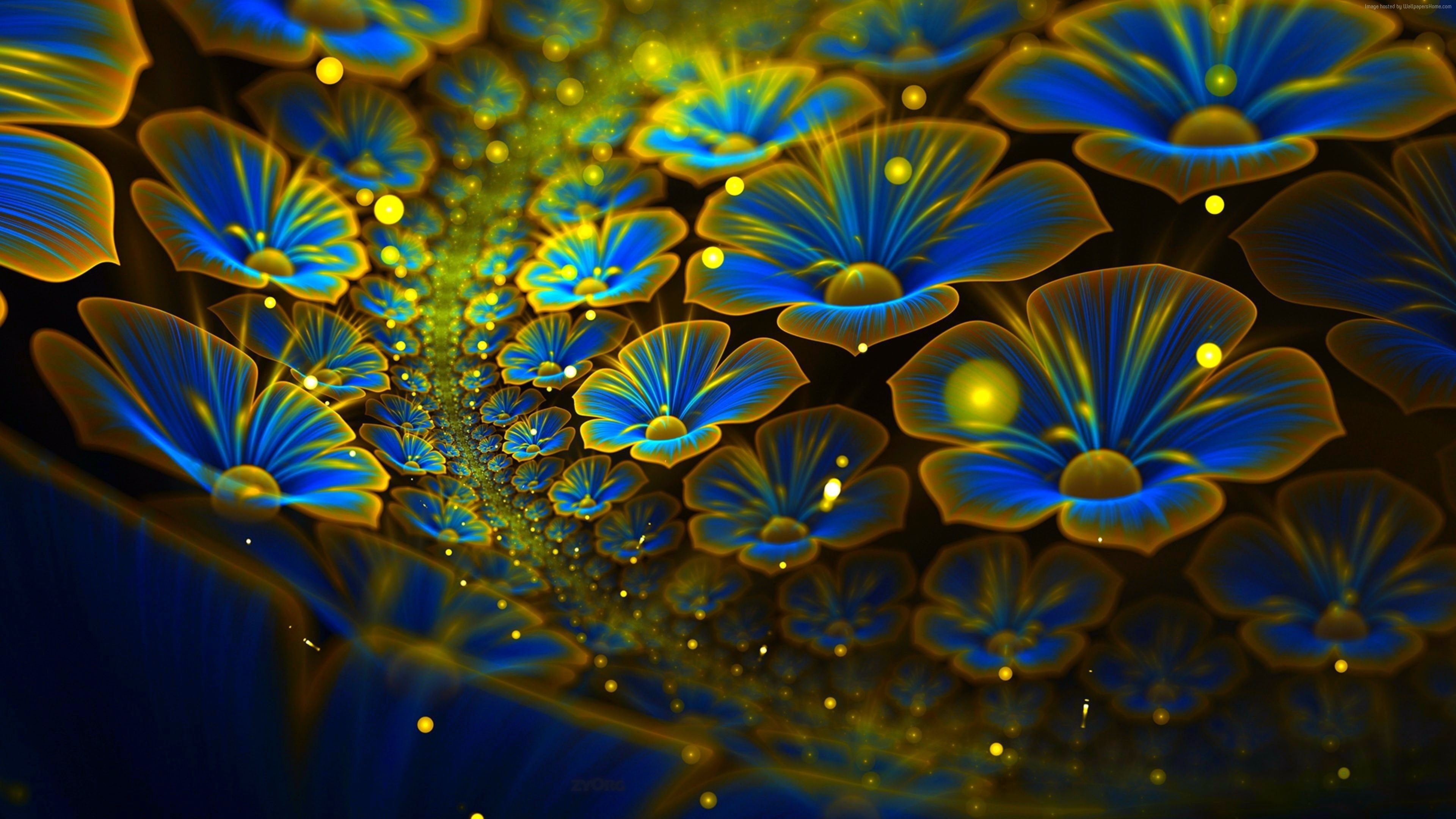 5k, 4k, 3D, abstract, 4K, android, green, blue, flowers, HD Wallpaper