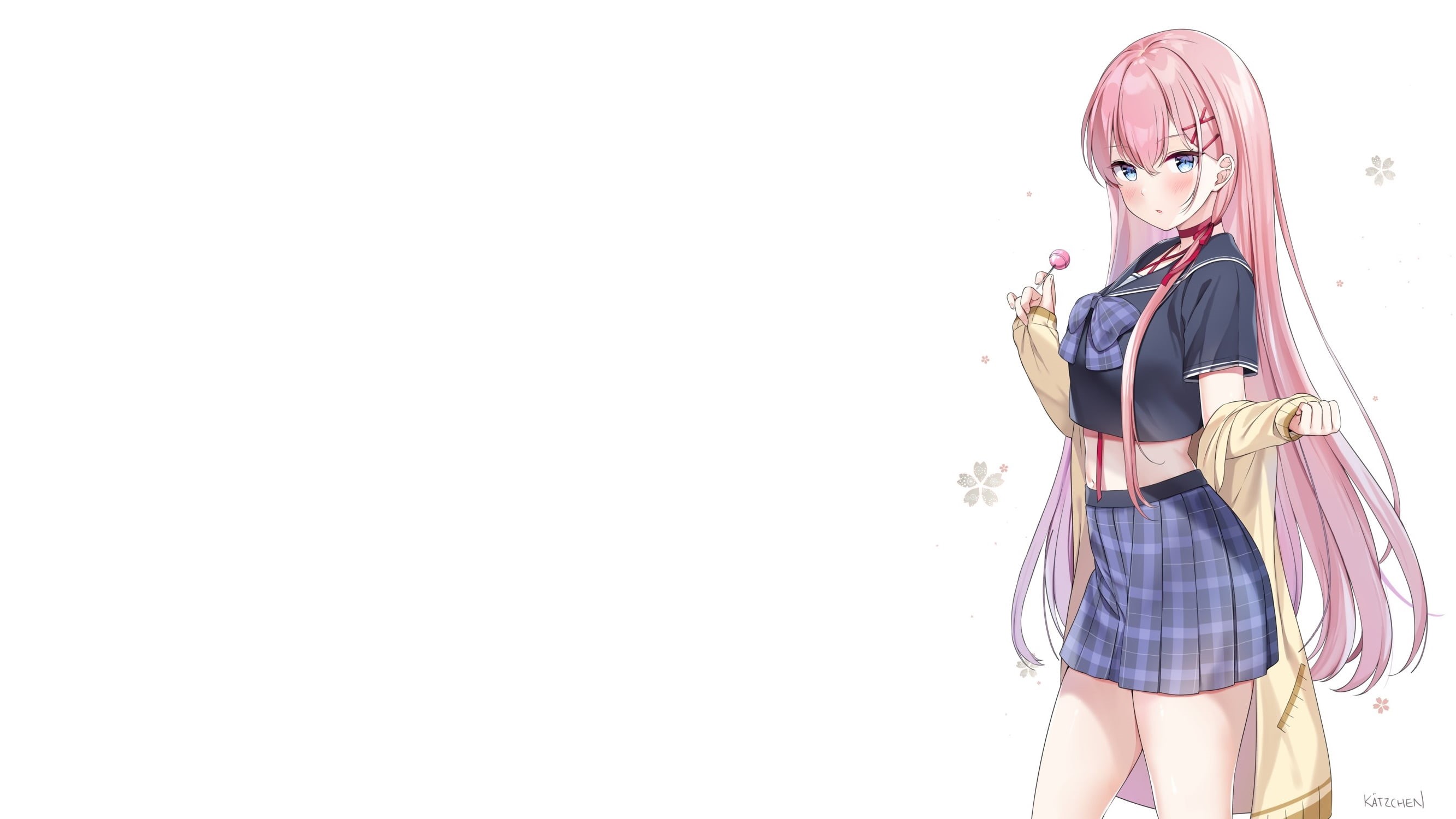 Epic Seven, digital art, long hair, women, simple background, artwork, blue eyes, anime, Mobile Game, Tenebria, anime girls, video games, 2K, pink hair, HD Wallpaper
