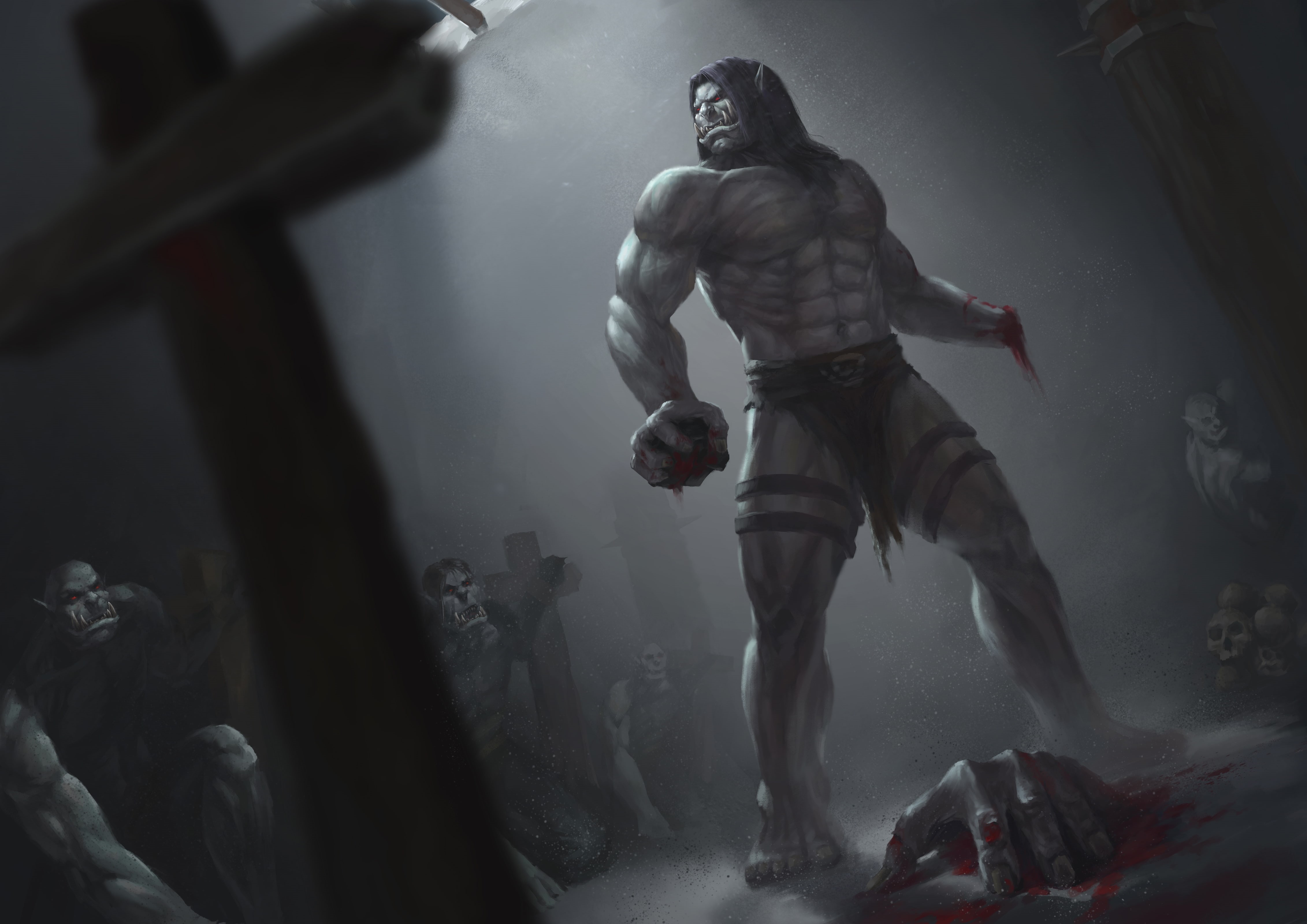 monster, world of warcraft, cross, 4K, running, strength, dark, figurine, war, Kargath Bladefist, conflict, young adult, hand, weapon, heroes, HD Wallpaper