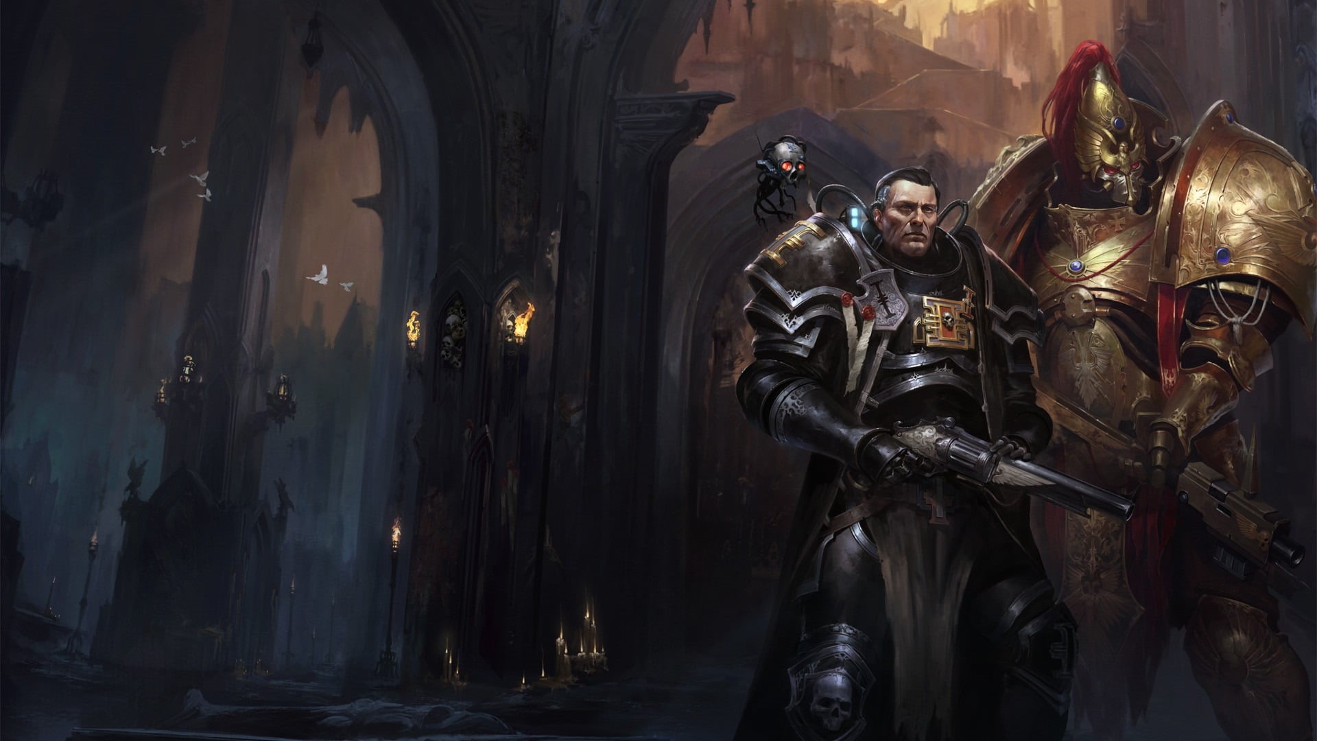 architecture, security, mask, representation, warriors, male likeness, real people, 1080P, disguise, art, custodes, indoors, people, Space Marine, mask - disguise, HD Wallpaper