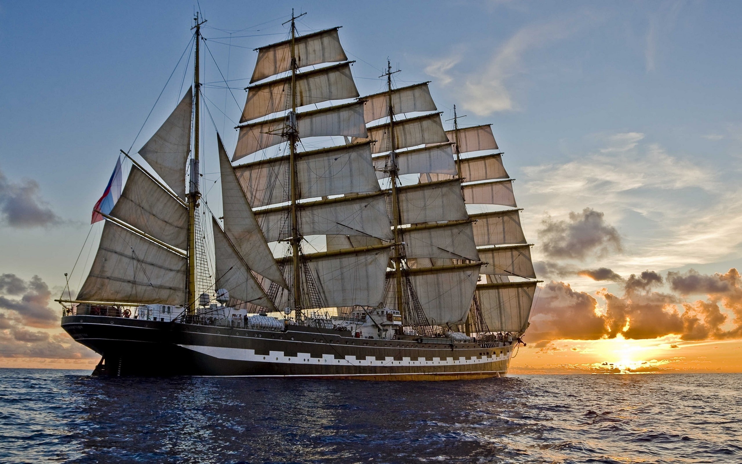 nautical vessel, water, no people, sailing, sky, ship, transportation, 2K, beauty in nature, sailboat, tall ship, cloud - sky, sea, travel, outdoors, luxury, HD Wallpaper