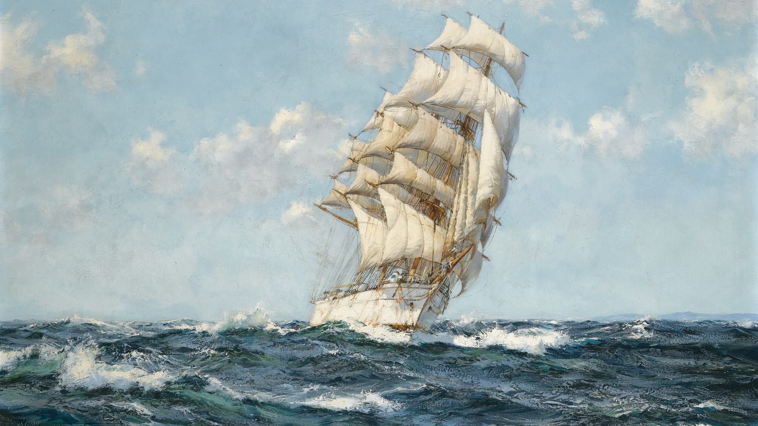 sail, ocean, ship, digital/artwork, 2K, hd, schooner, painting, HD Wallpaper