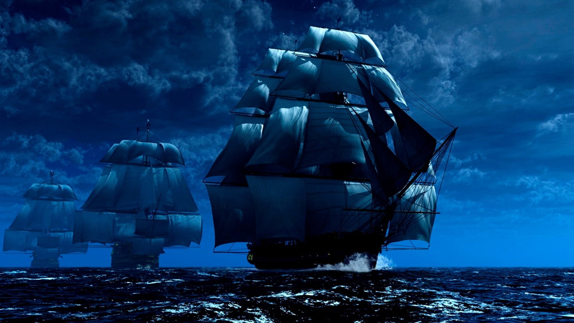 warship fleet, manila galleon, 1080P, sea, dramatic sky, environment, sky, night, sailing ship, architecture, religion, ocean, ship of the line, fleet, HD Wallpaper